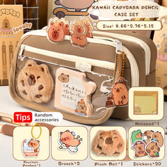 IN Chenthy Capybara pencil case kit two brooches; accessorize bags and outfits.