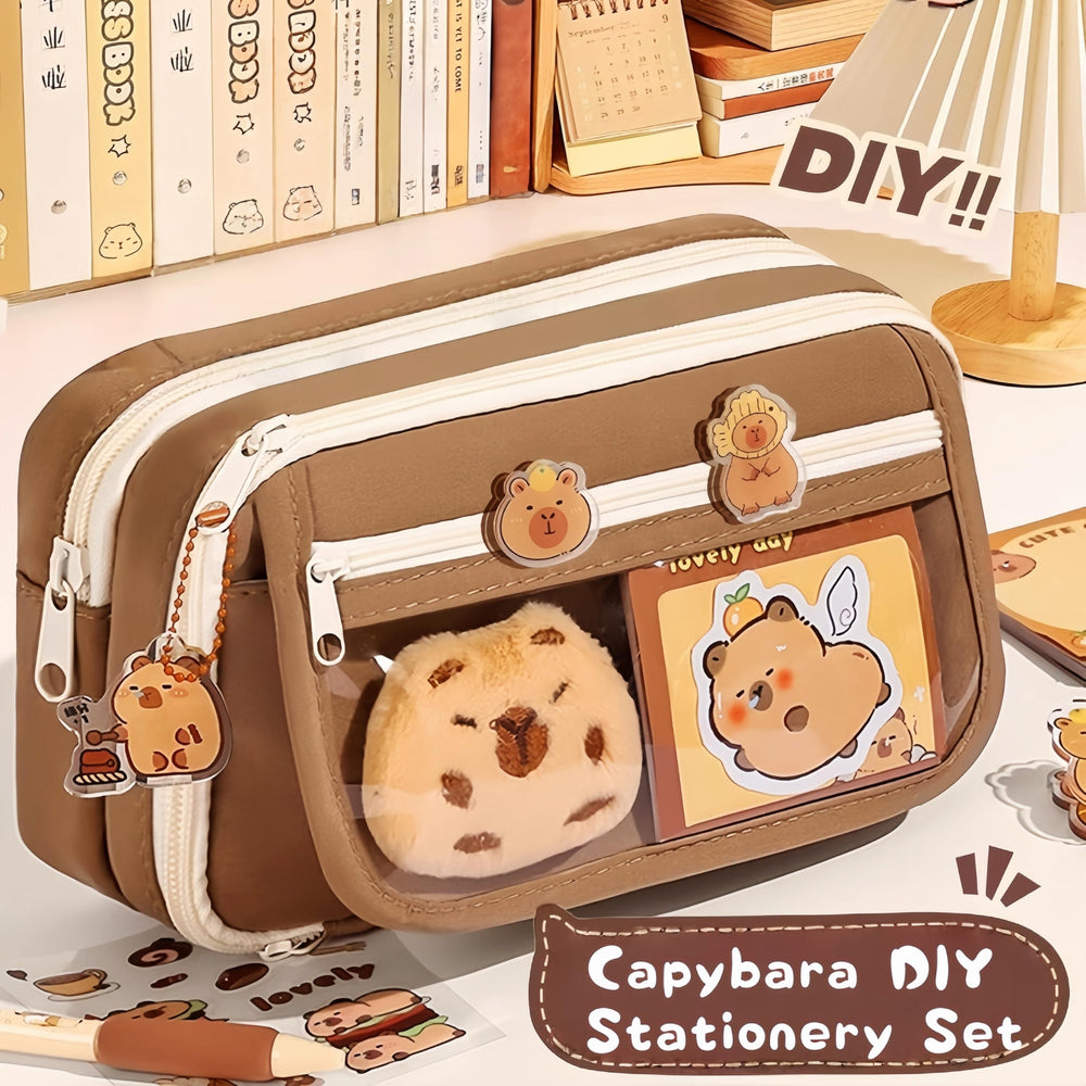 IN Chenthy Capybara pencil case kit plush doll; completes a cute desk companion.