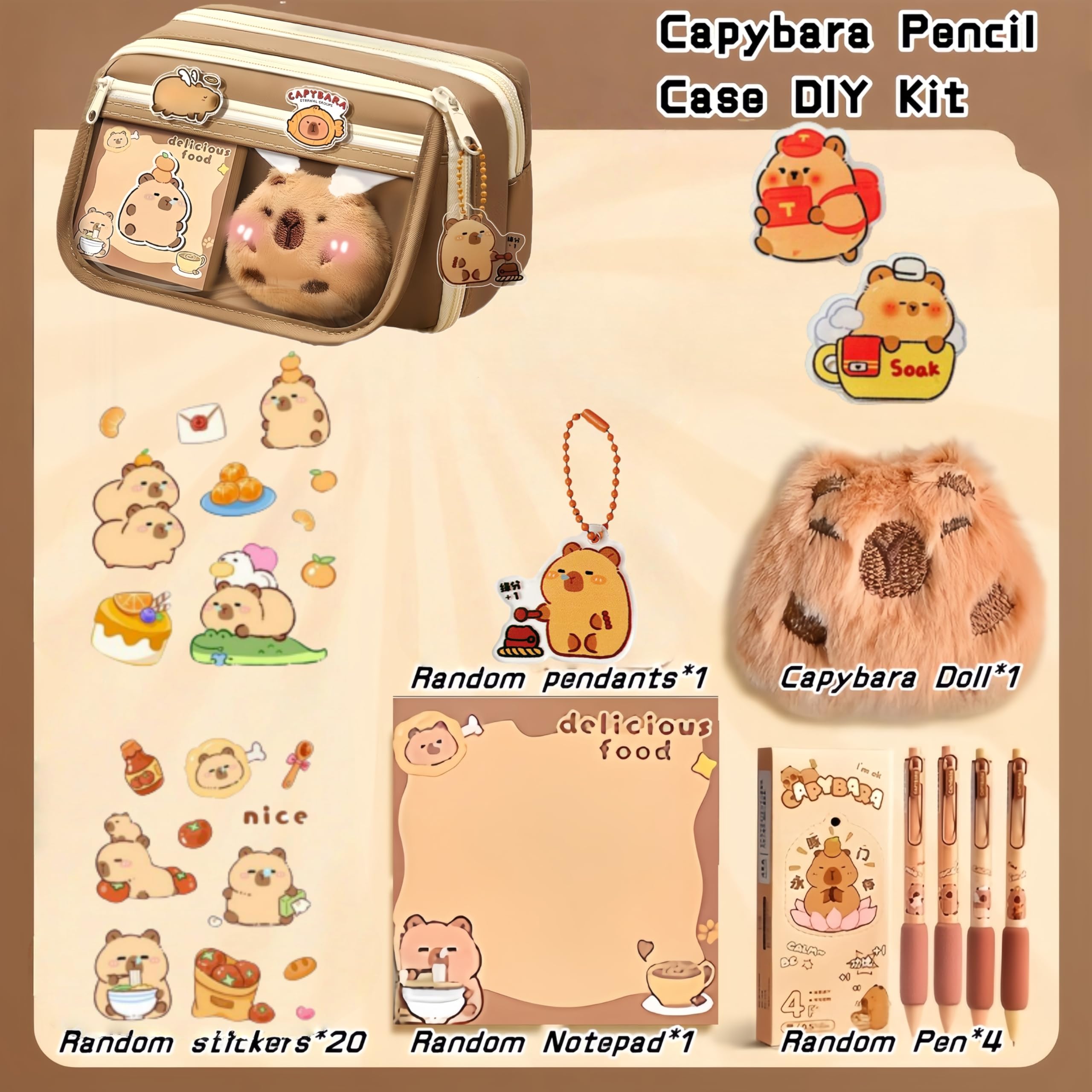 IN Chenthy Capybara pencil case kit stickers; cute capybara designs for journaling.