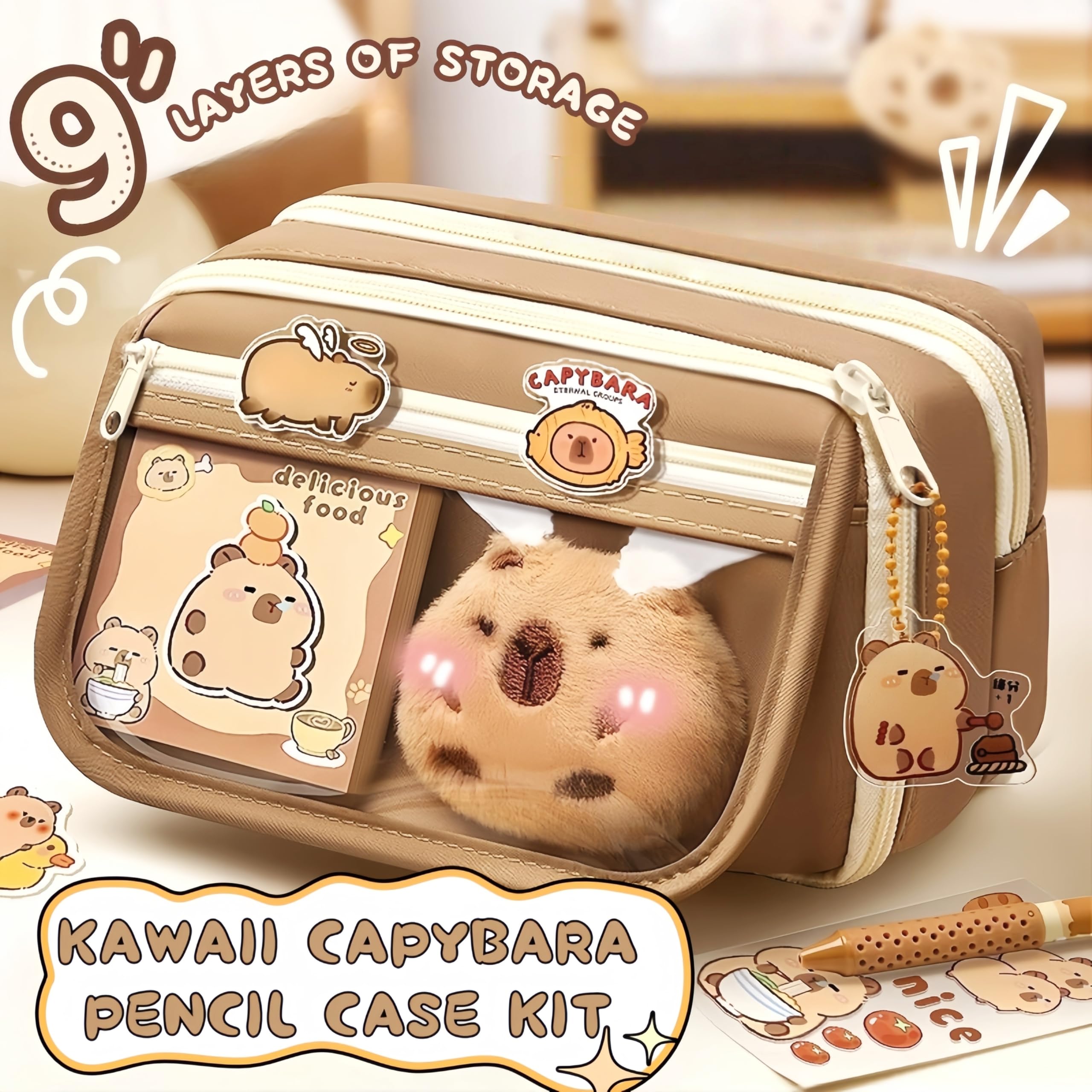 IN Chenthy Capybara pencil case kit sticky notes; handy reminders for study or travel.