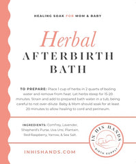 In His Hands postpartum bath brewed water image highlighting aromatherapy and relaxation benefits.