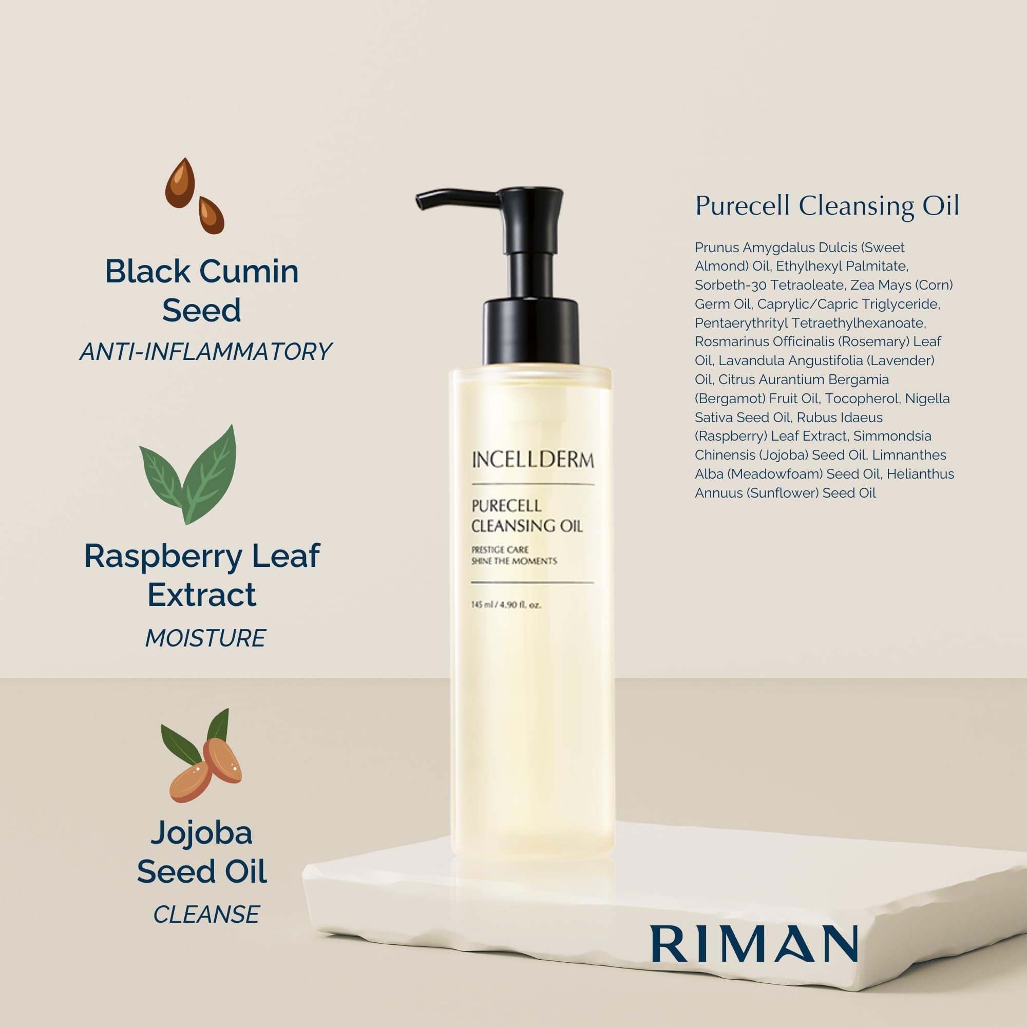 INCELLDERM PureCell cleansing oil packaging—compact bottle ideal for daily routine.
