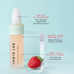 Indie Lee Brightening Cleanser bottle-back highlights antioxidant ingredients.
