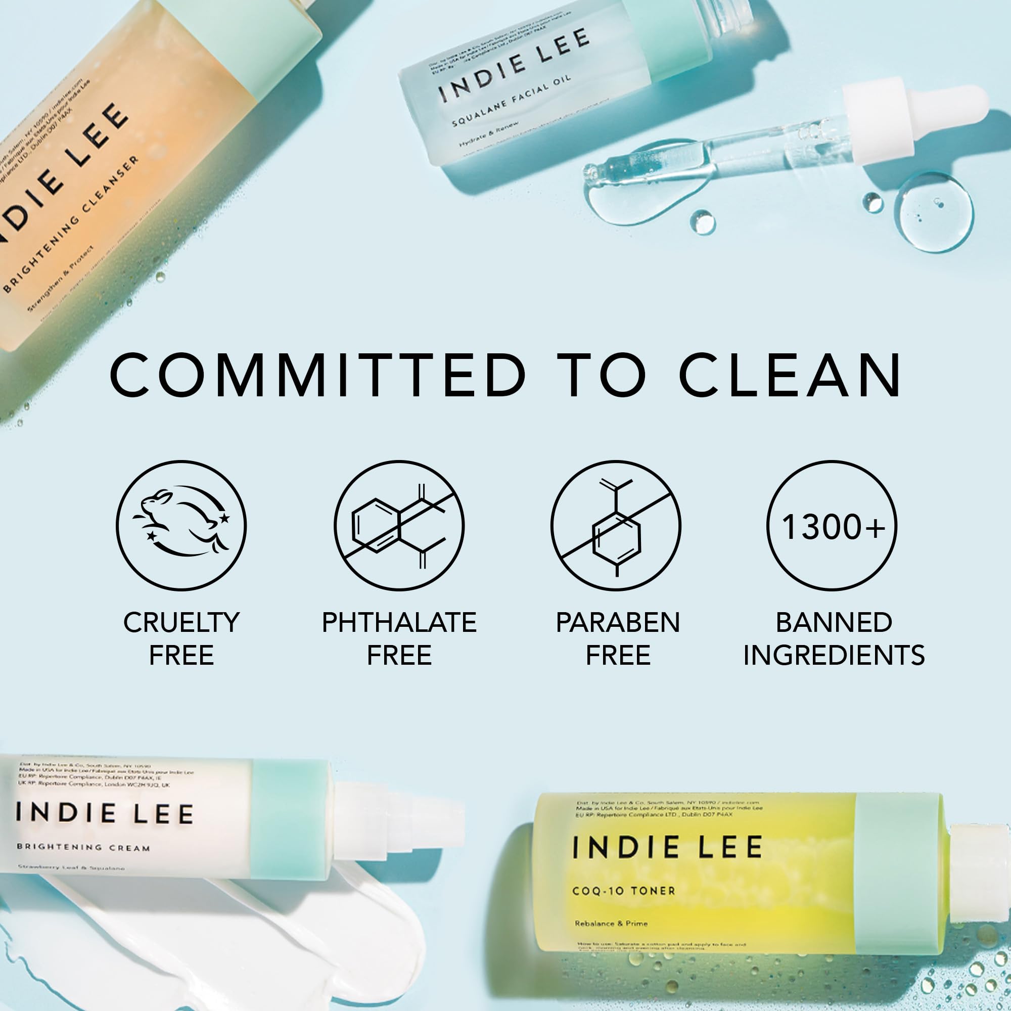 Indie Lee Brightening Cleanser packaging-main showcases clean skincare promise.
