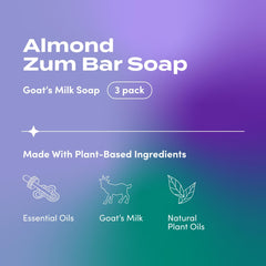 Indigo Wild Zum Goat Milk Soap Bar Almond lather close-up shows creamy cleansing.