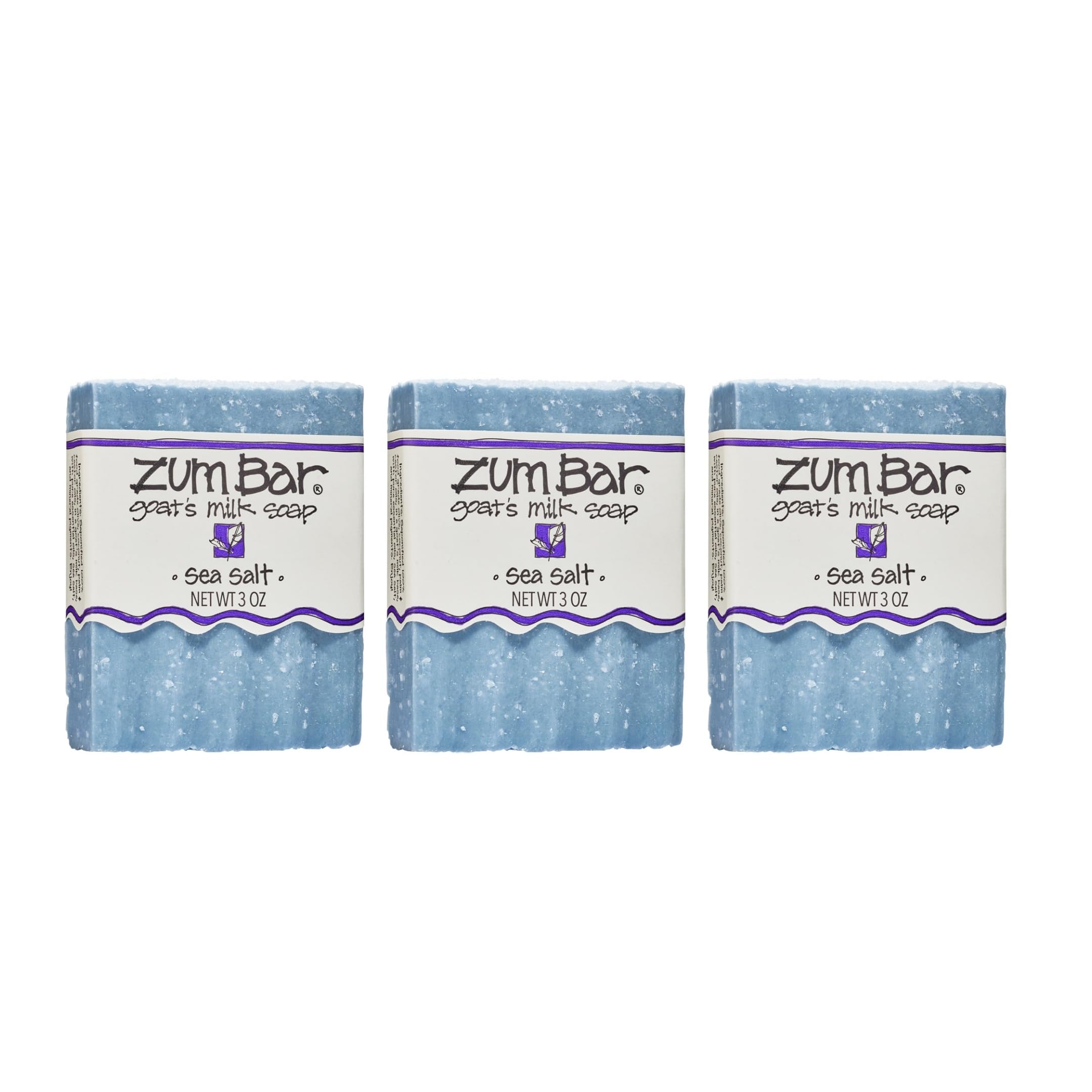 Indigo Wild Zum Goat Milk Soap Bar Sea Salt packaging, showing real ingredients and value pack.
