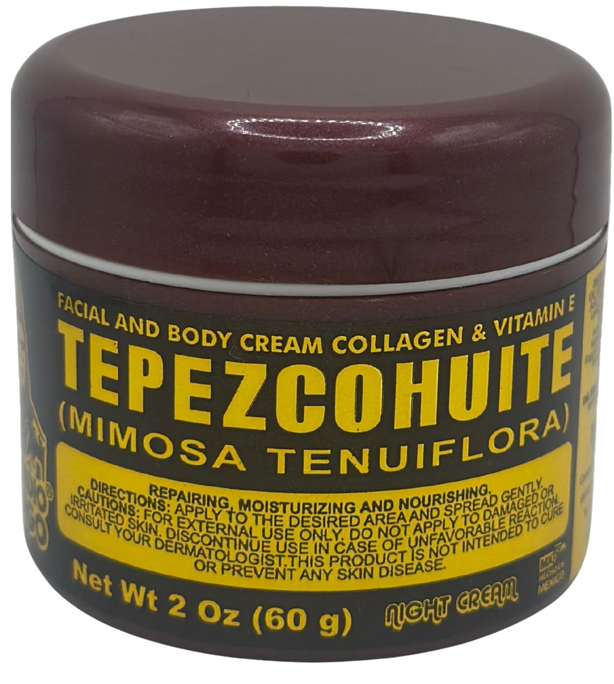 Indio Papago Night Cream Tepezcohuite jar closeup for overnight hydration.
