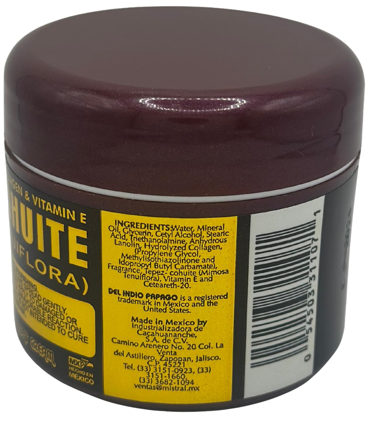 Indio Papago Tepezcohuite ingredient panel suggests botanical skin-supporting components.