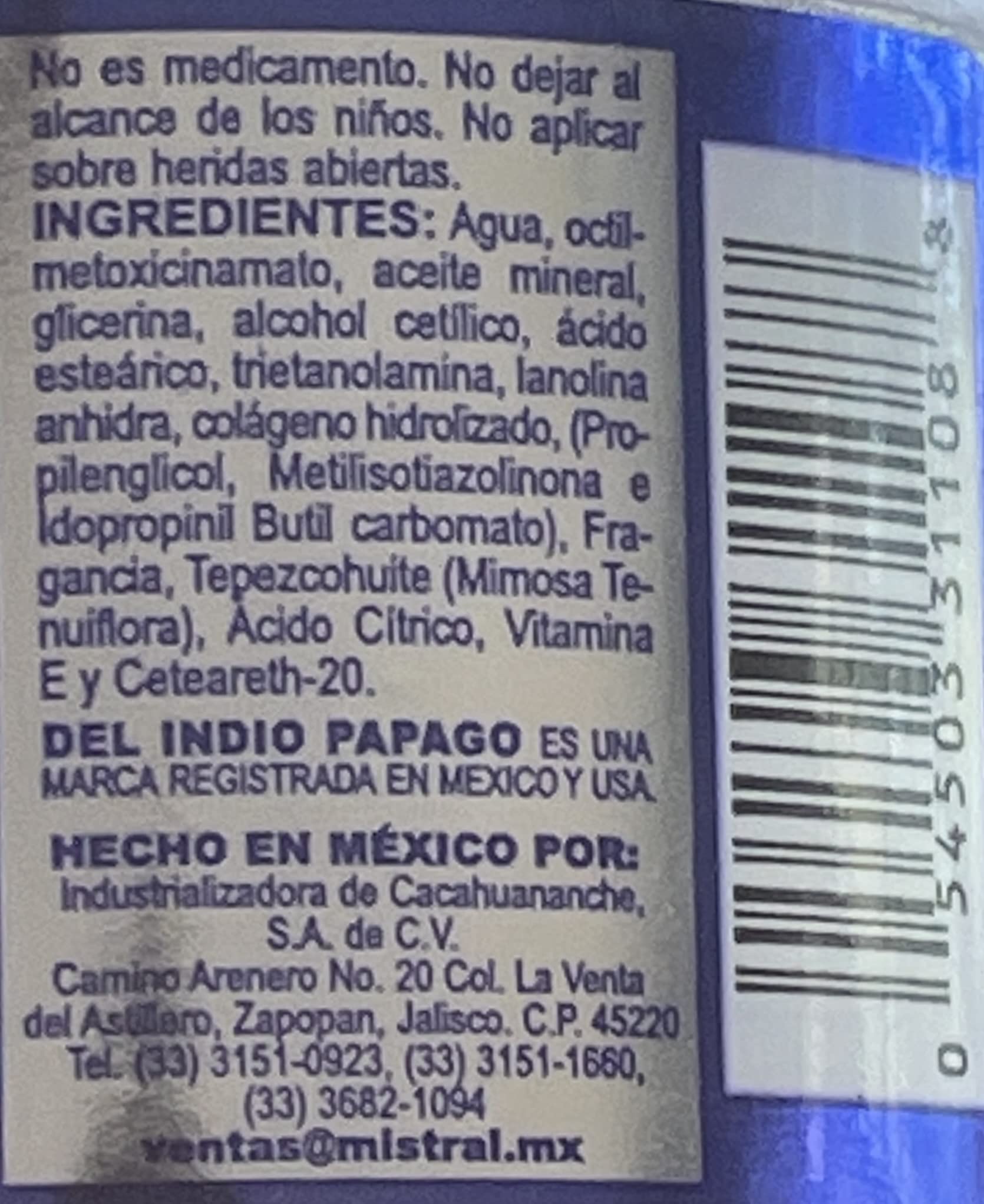Indio Papago Tepezcohuite white cream packaging shot.