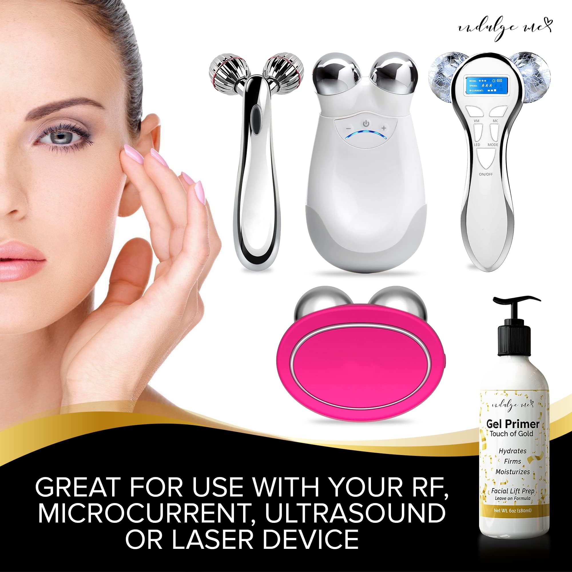 IndulgeMe Conductive Gel with hyaluronic acid nourishes plump, hydrated skin.