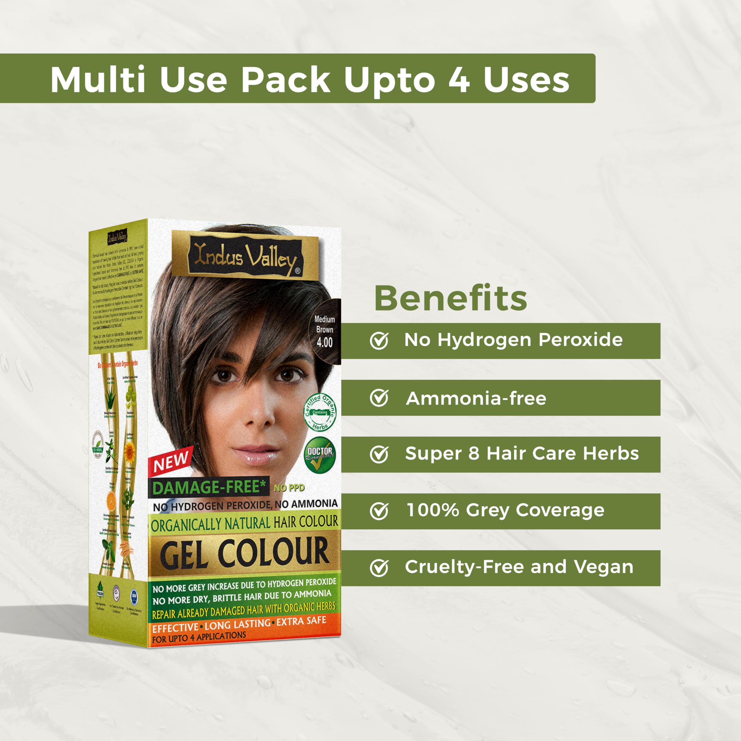 Indus Valley label highlighting ammonia-free and color lasts up to five weeks.