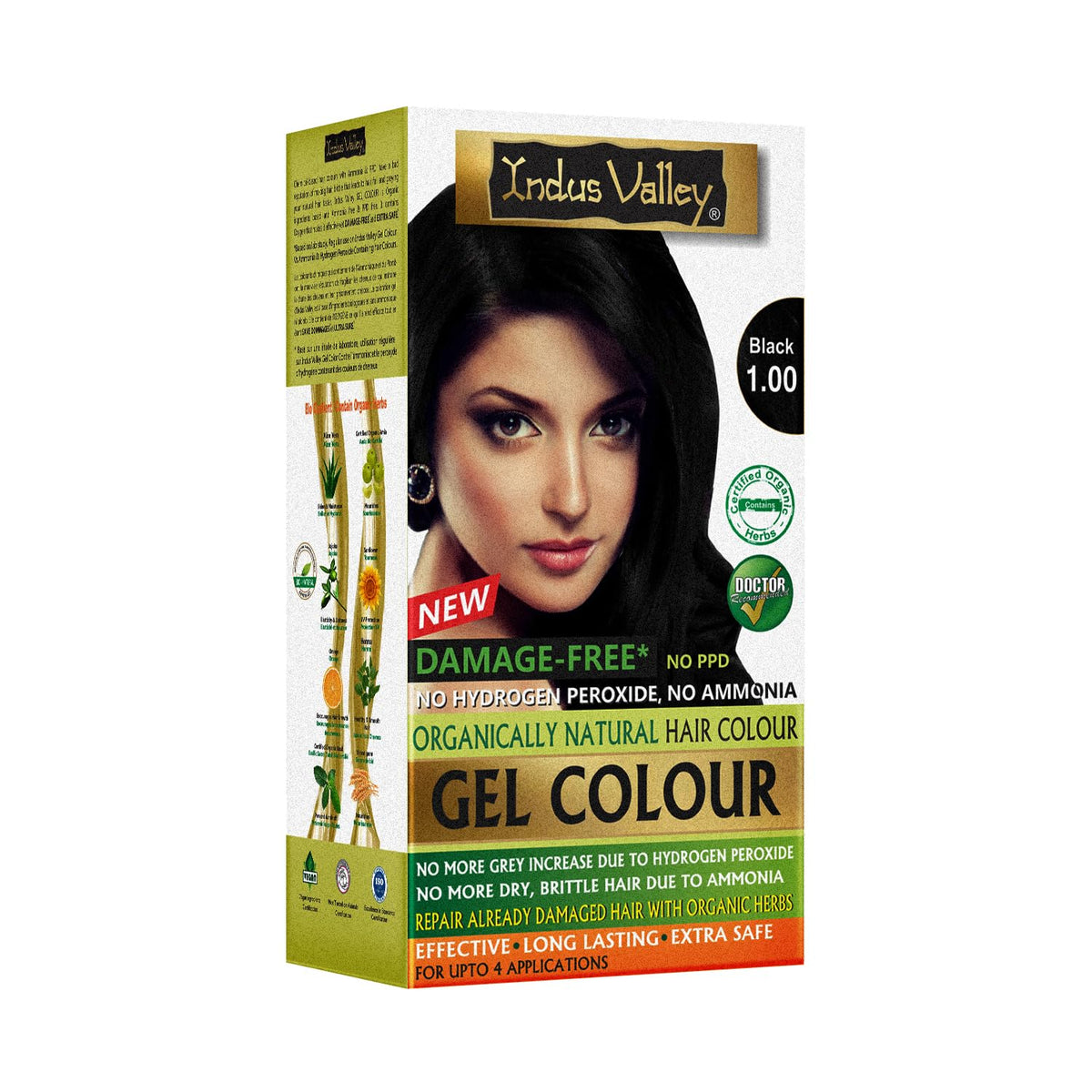 Indus Valley Black 1.0 hair color bottle with creamy gel for smooth application