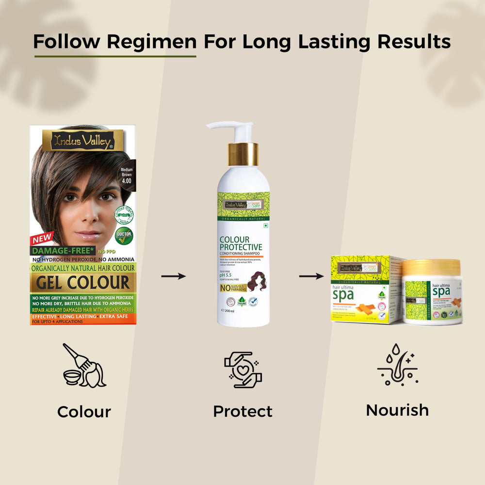 Indus Valley dermatologist-recommended cruelty-free color on model hair.