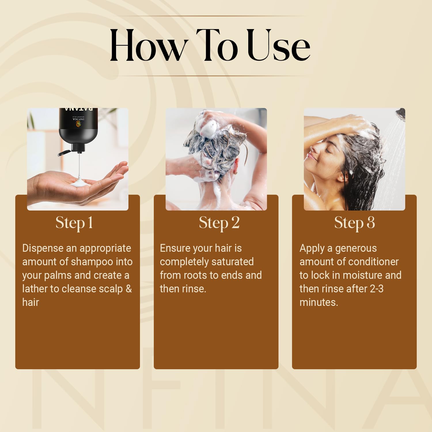 INFINA ESSENTIALS Batana Oil Shampoo label front view signals premium moisturizing formula