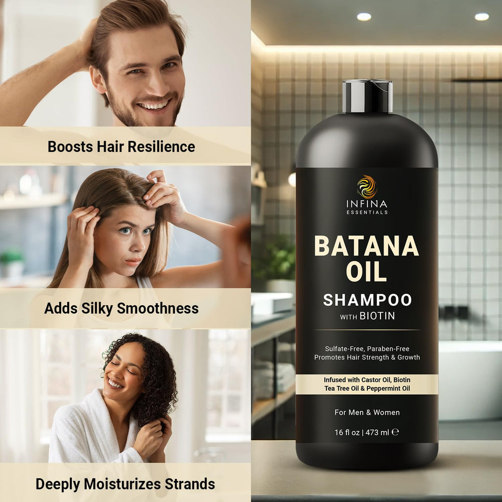 INFINA ESSENTIALS Batana Oil Shampoo lather captures rich foam for cleansing and smoother texture