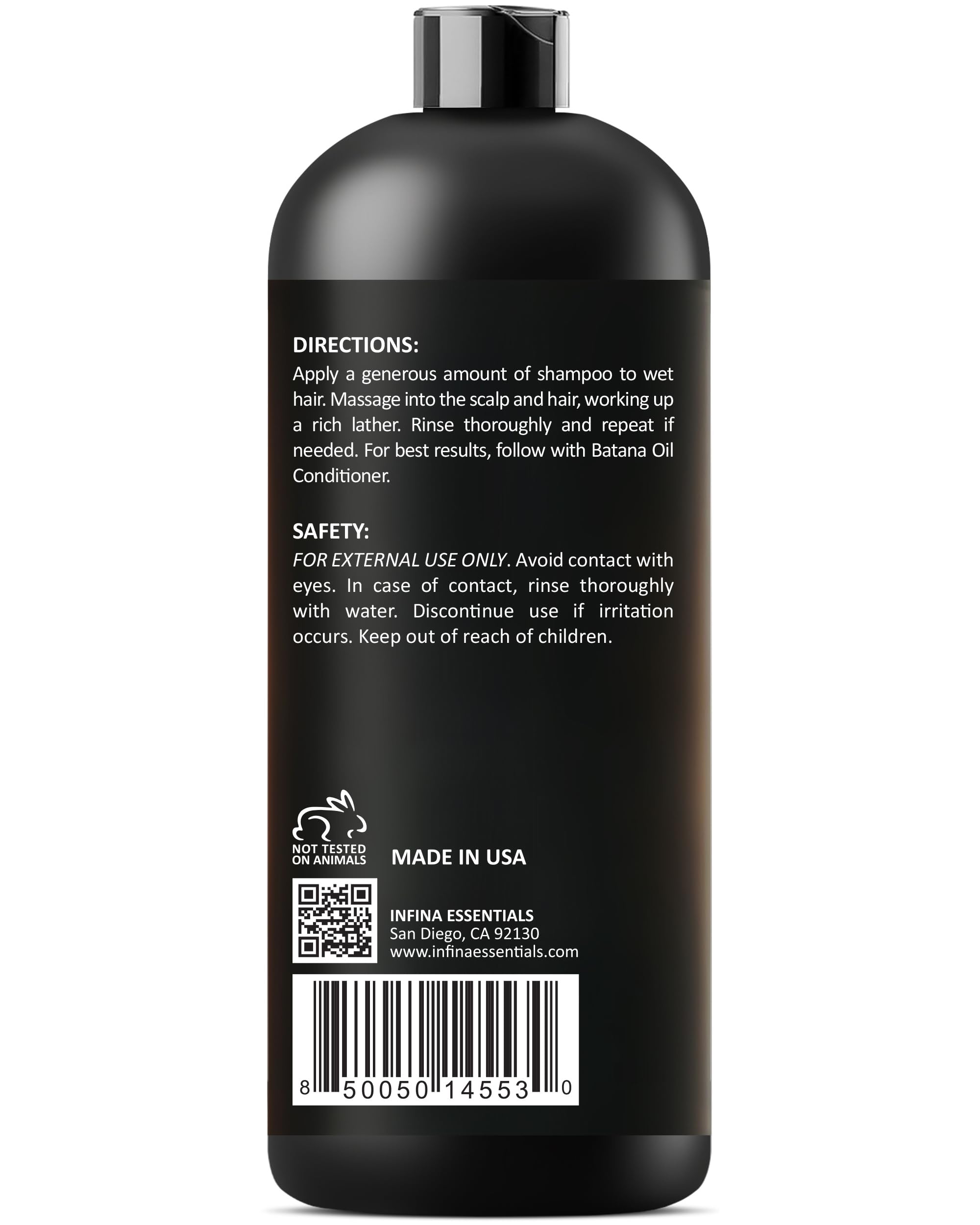 INFINA ESSENTIALS Batana Oil Shampoo peppermint drop highlights cooling, invigorating cleanse