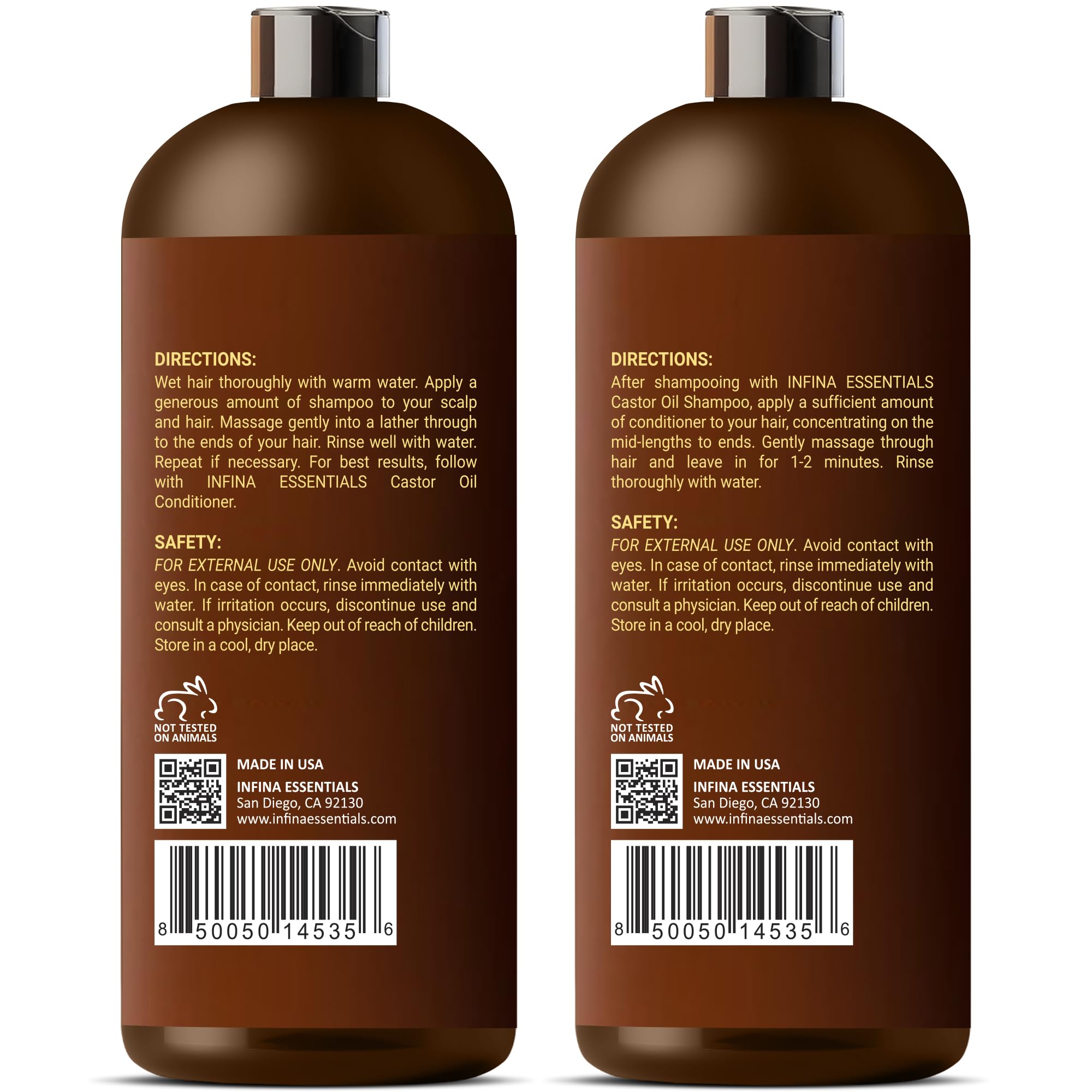 INFINA ESSENTIALS bathroom scene with bottles emphasizes daily care routine