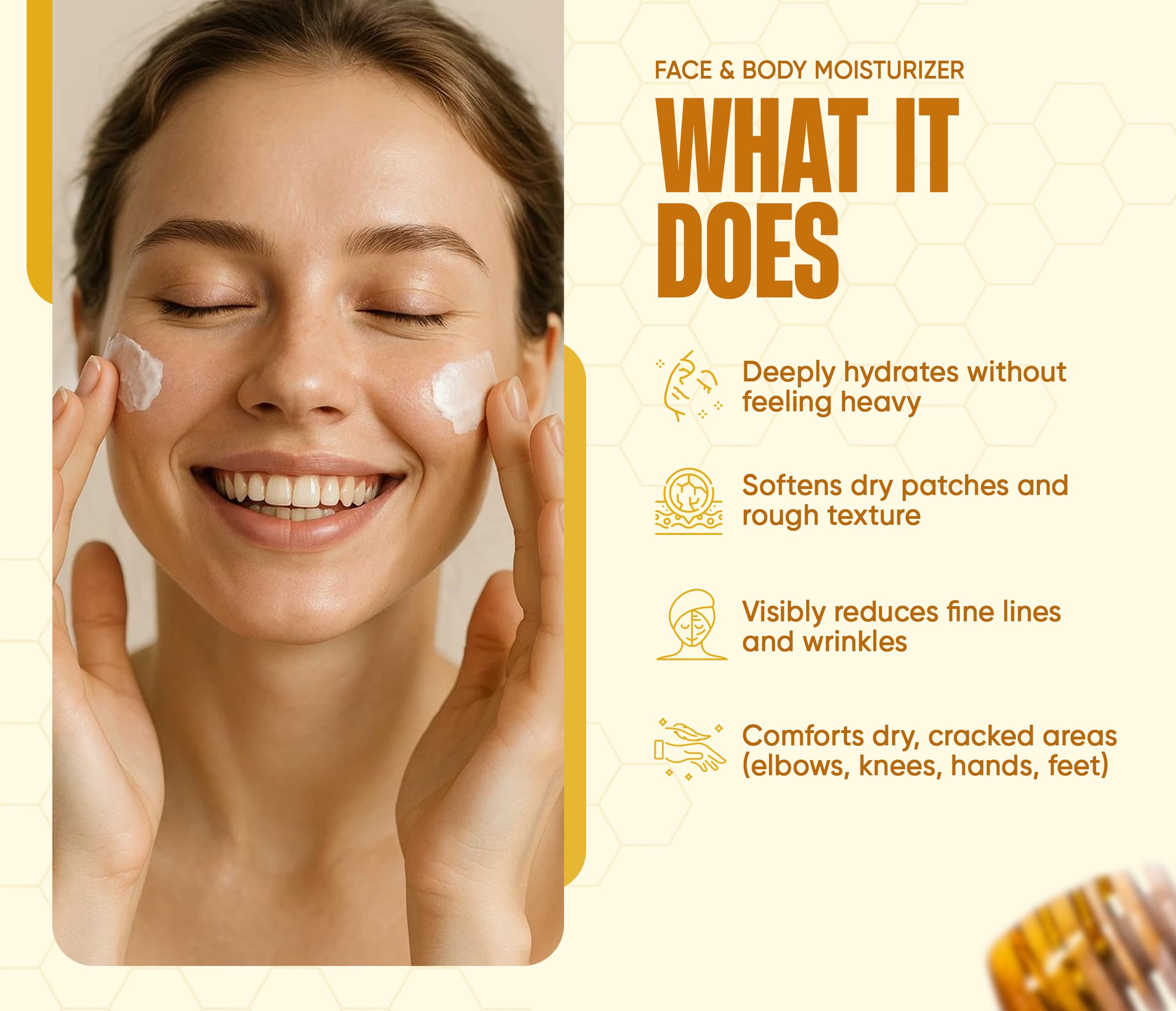 INFINA ESSENTIALS ingredients close-up showcases honey and grass-fed tallow for skin nourishment