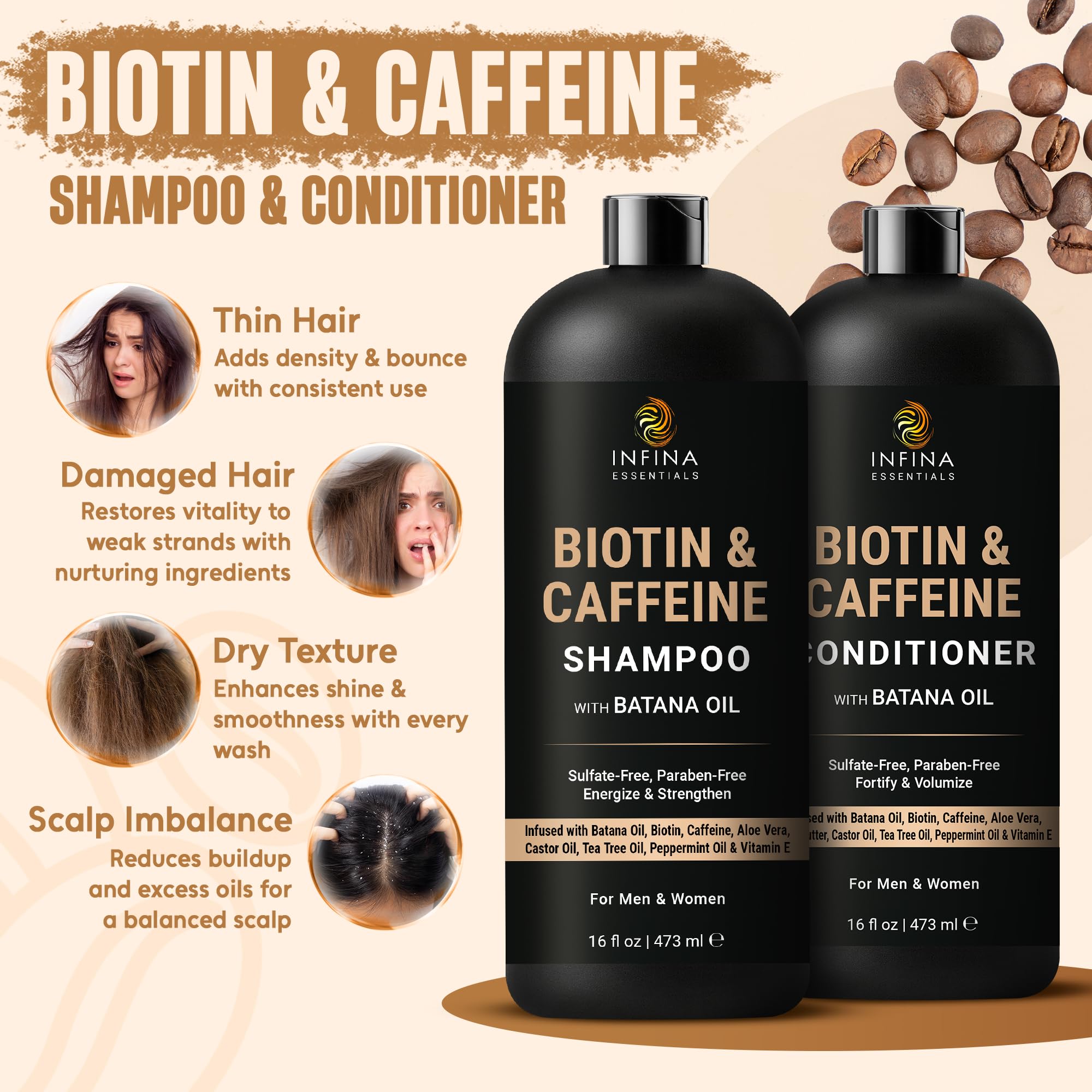 Infina Essentials caffeine biotin shampoo lather for daily cleanse