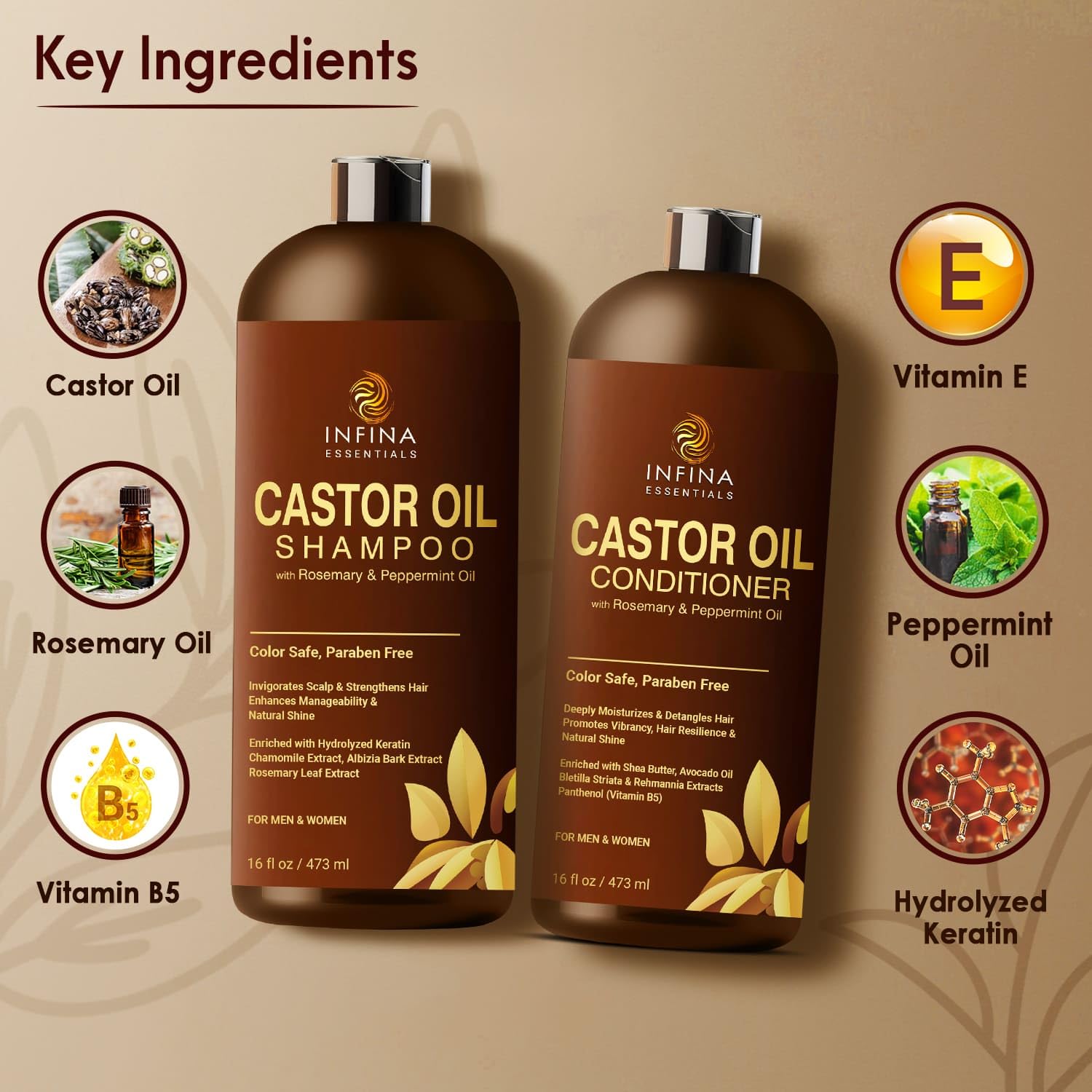 INFINA ESSENTIALS castor conditioner bottle nourishes strands for smoother, shinier hair