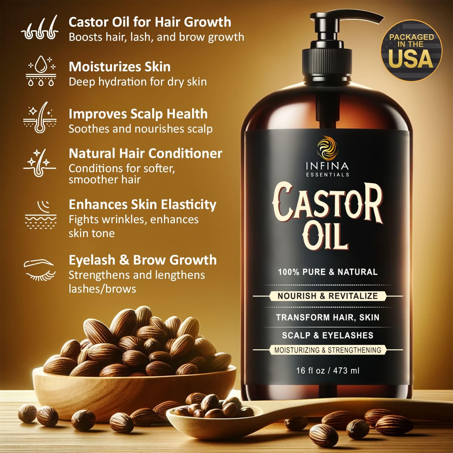 INFINA ESSENTIALS castor oil for face and skin hydration