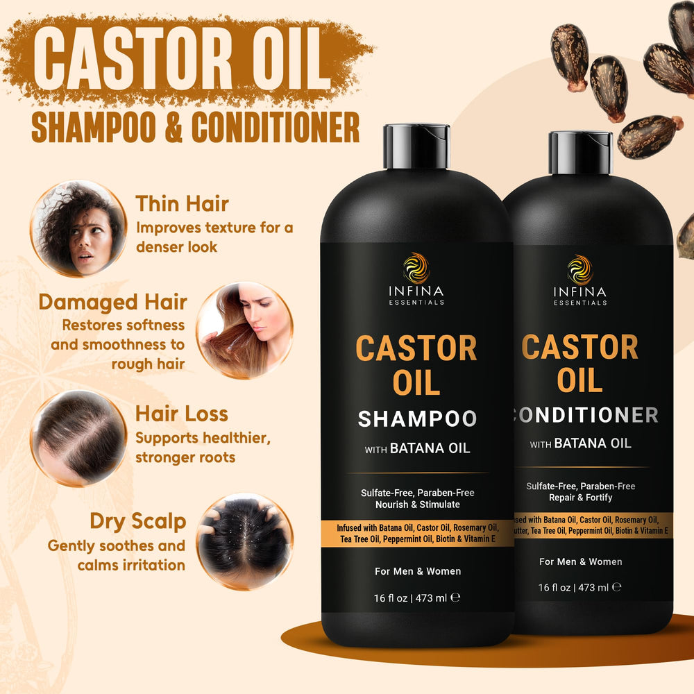 INFINA ESSENTIALS Castor Oil Shampoo lather close up highlights gentle cleansing