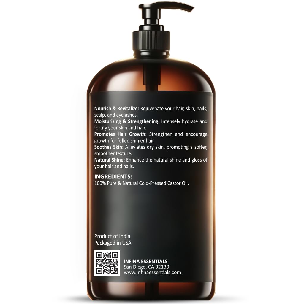 INFINA ESSENTIALS castor oil displayed on vanity for daily self-care