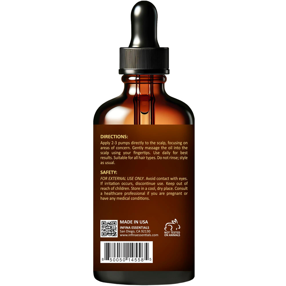 INFINA ESSENTIALS Hyaluronic acid drops highlight hydration benefits for dry scalp.