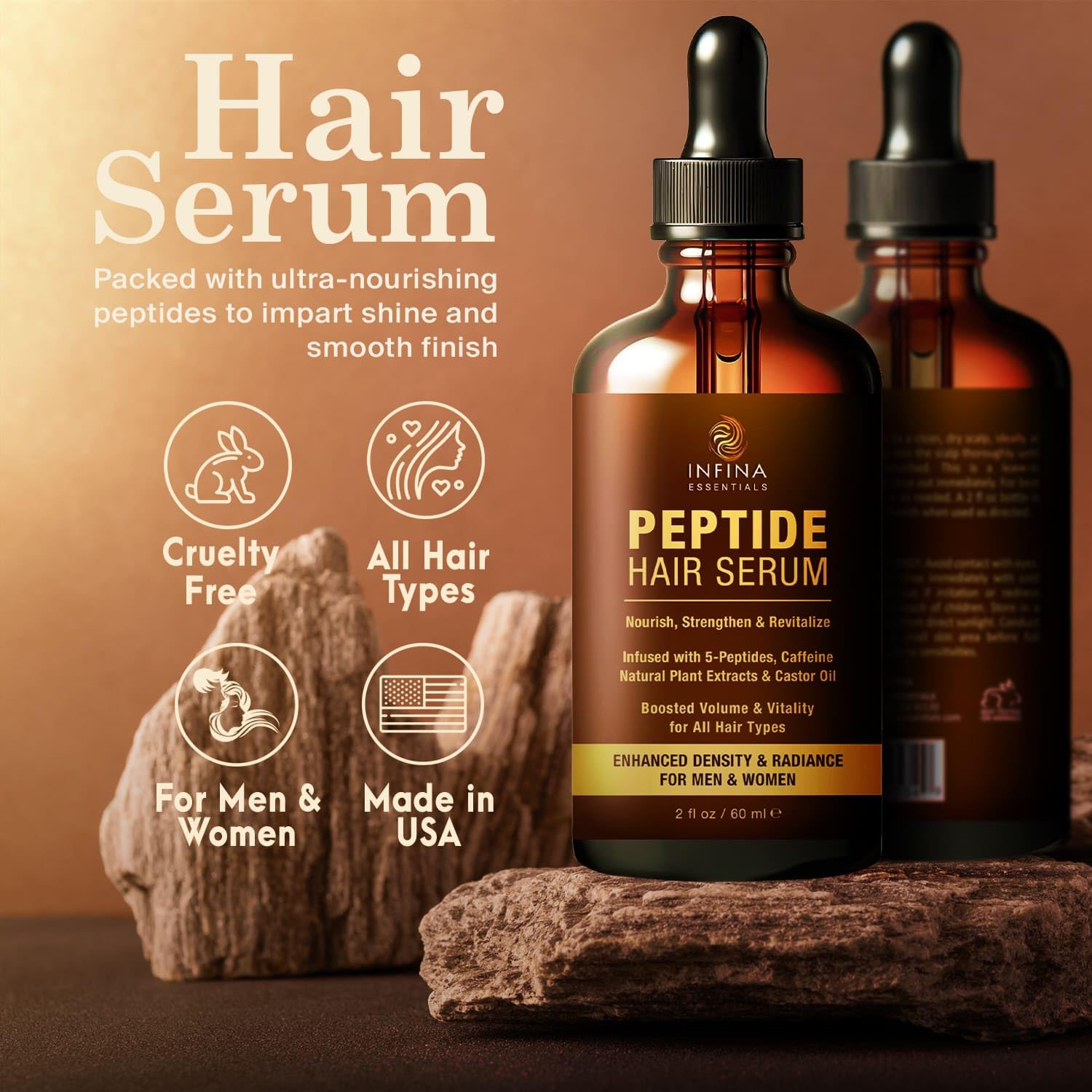Infina Essentials with caffeine supports scalp vitality and shine