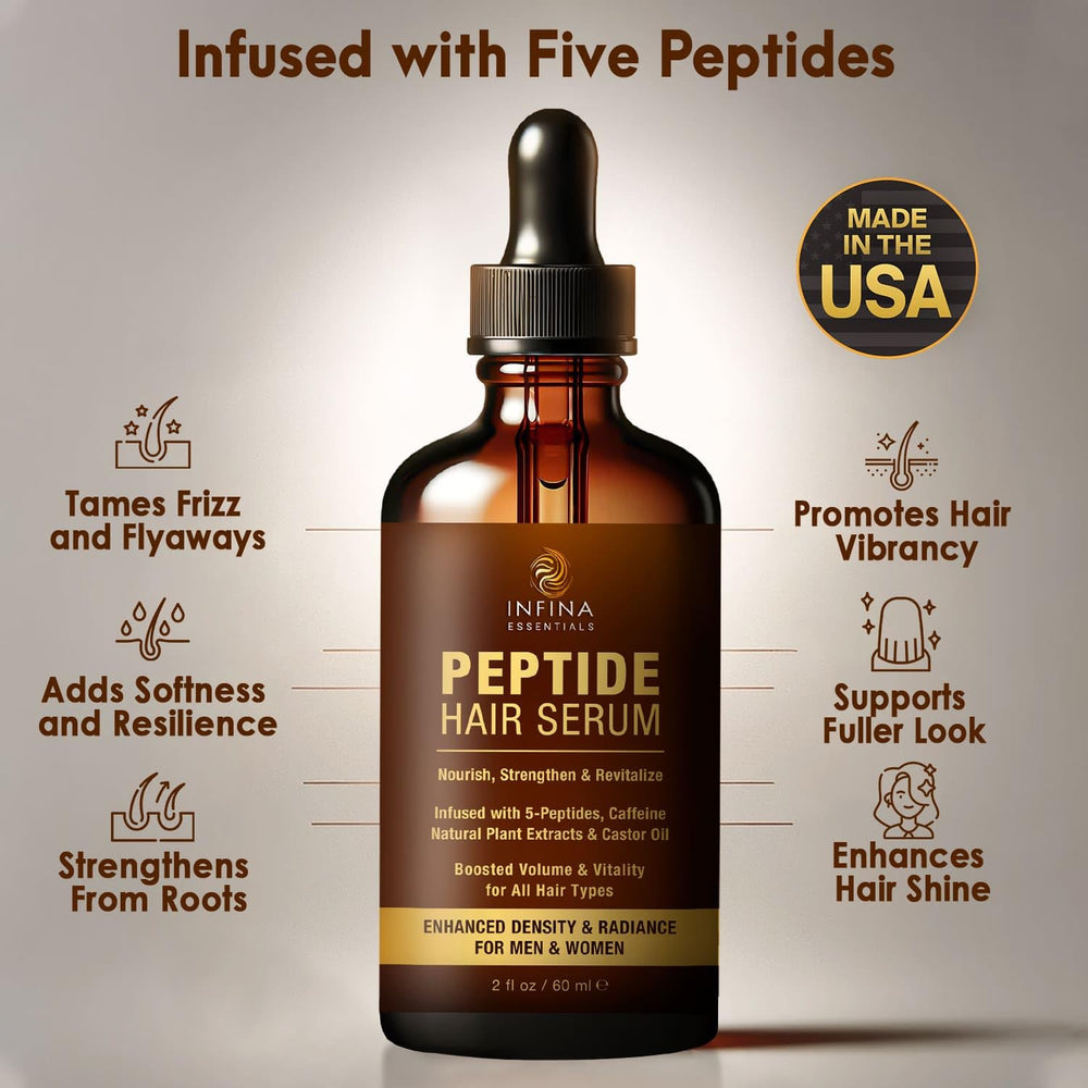 Infina Essentials peptide hair serum dispensing drop for precise application