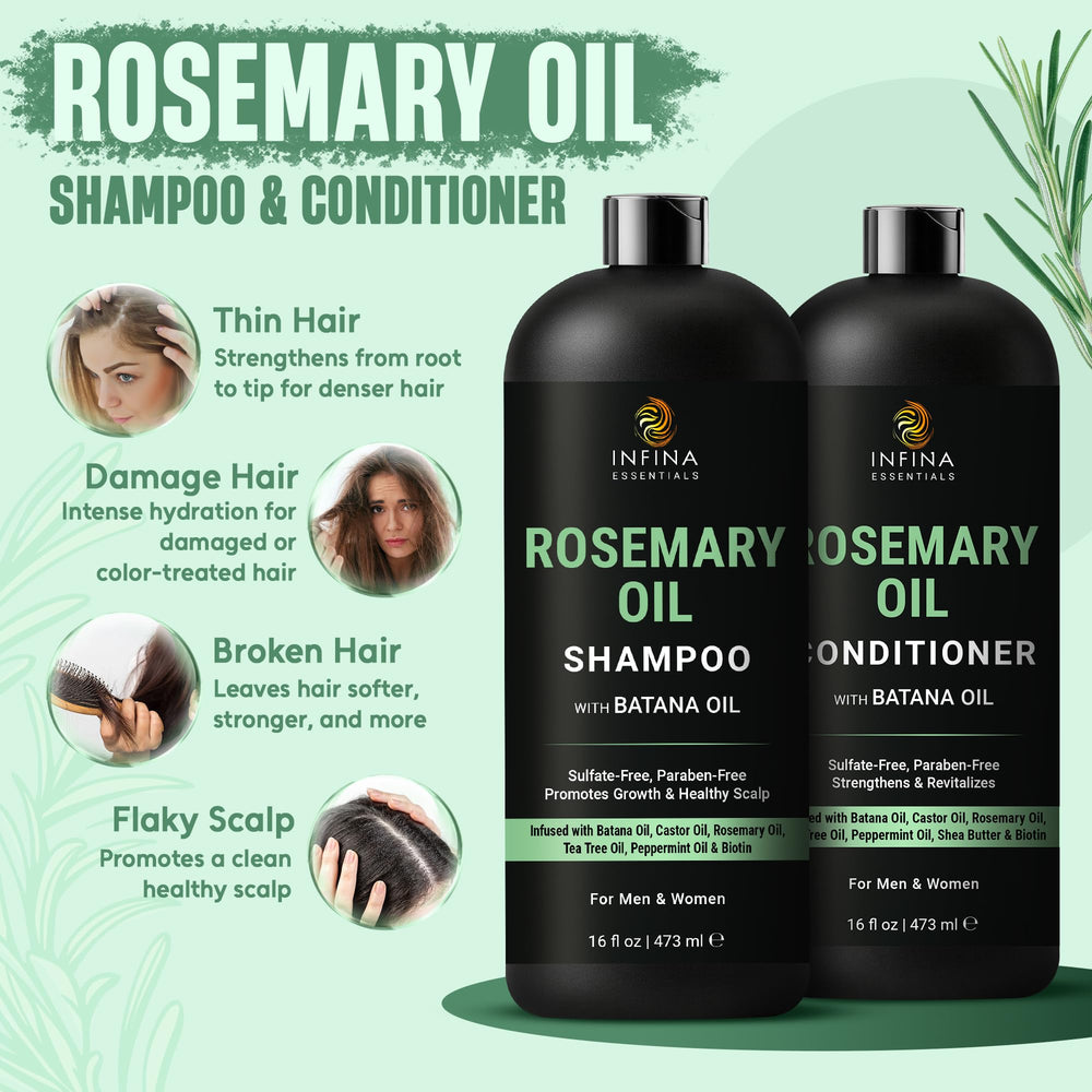 INFINA ESSENTIALS rosemary oil conditioner bottle promoting smoothness and frizz control