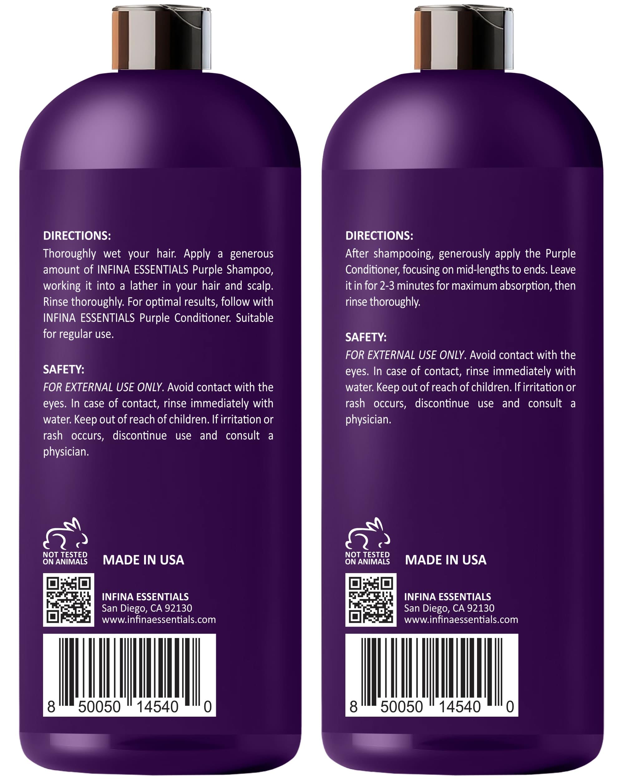 INFINA ESSENTIALS Sulfate-Free badge on bottle front indicates gentle cleansing.
