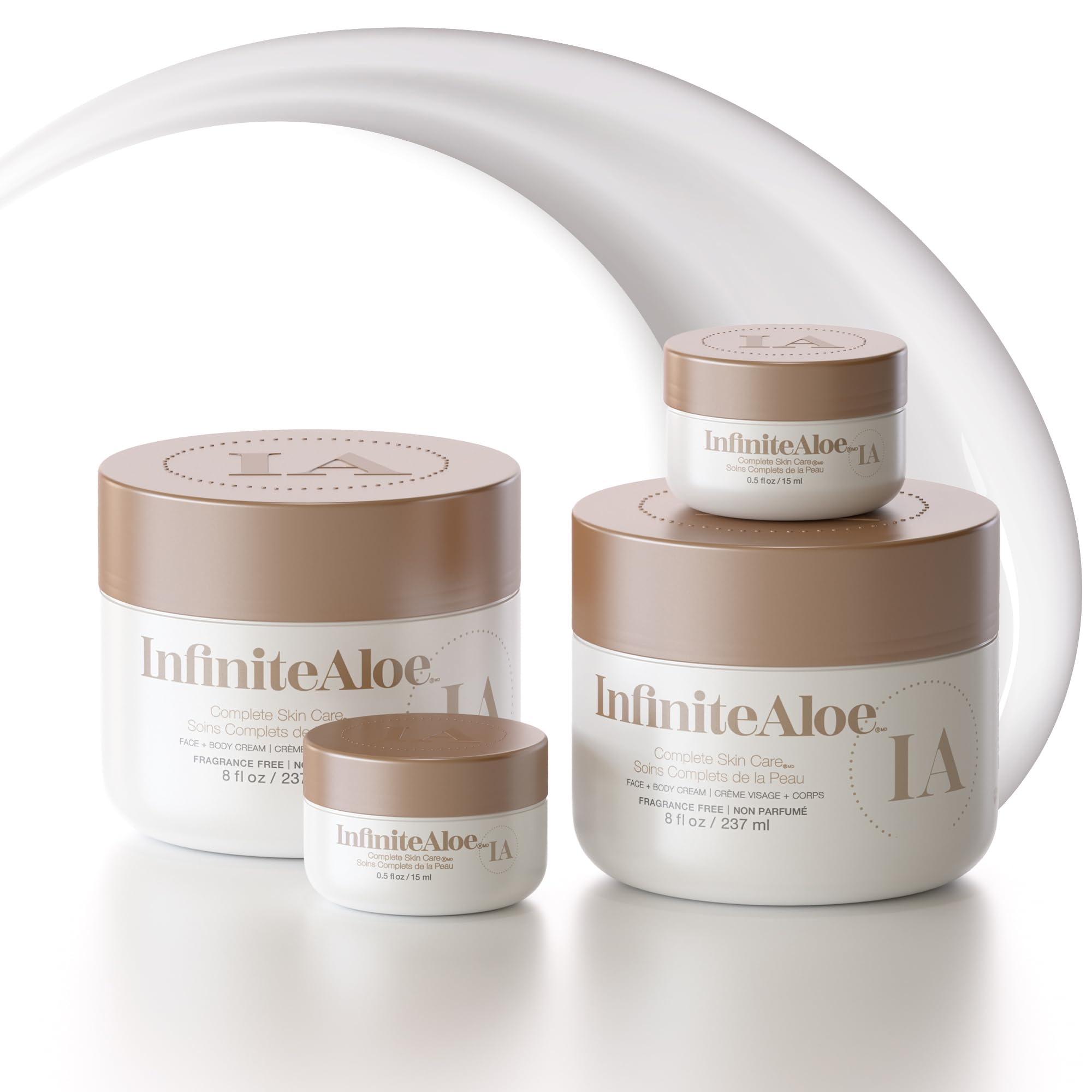 InfiniteAloe Complete Skin Care jar front showing fragrance free hydration for smoother skin