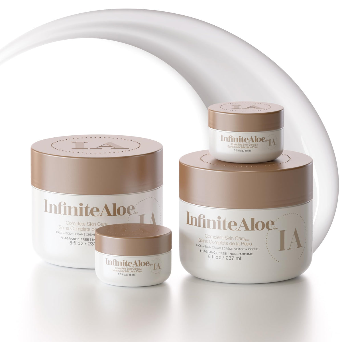 InfiniteAloe Complete Skin Care jar front showing fragrance free hydration for smoother skin