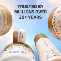 InfiniteAloe cream texture closeup shows rich, fast-absorbing consistency.