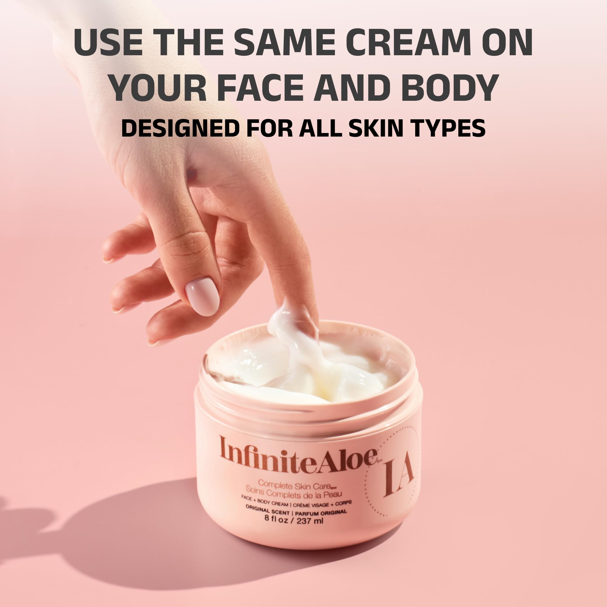 InfiniteAloe organic ingredients highlight aloe, rosehip oil, and green tea synergy.