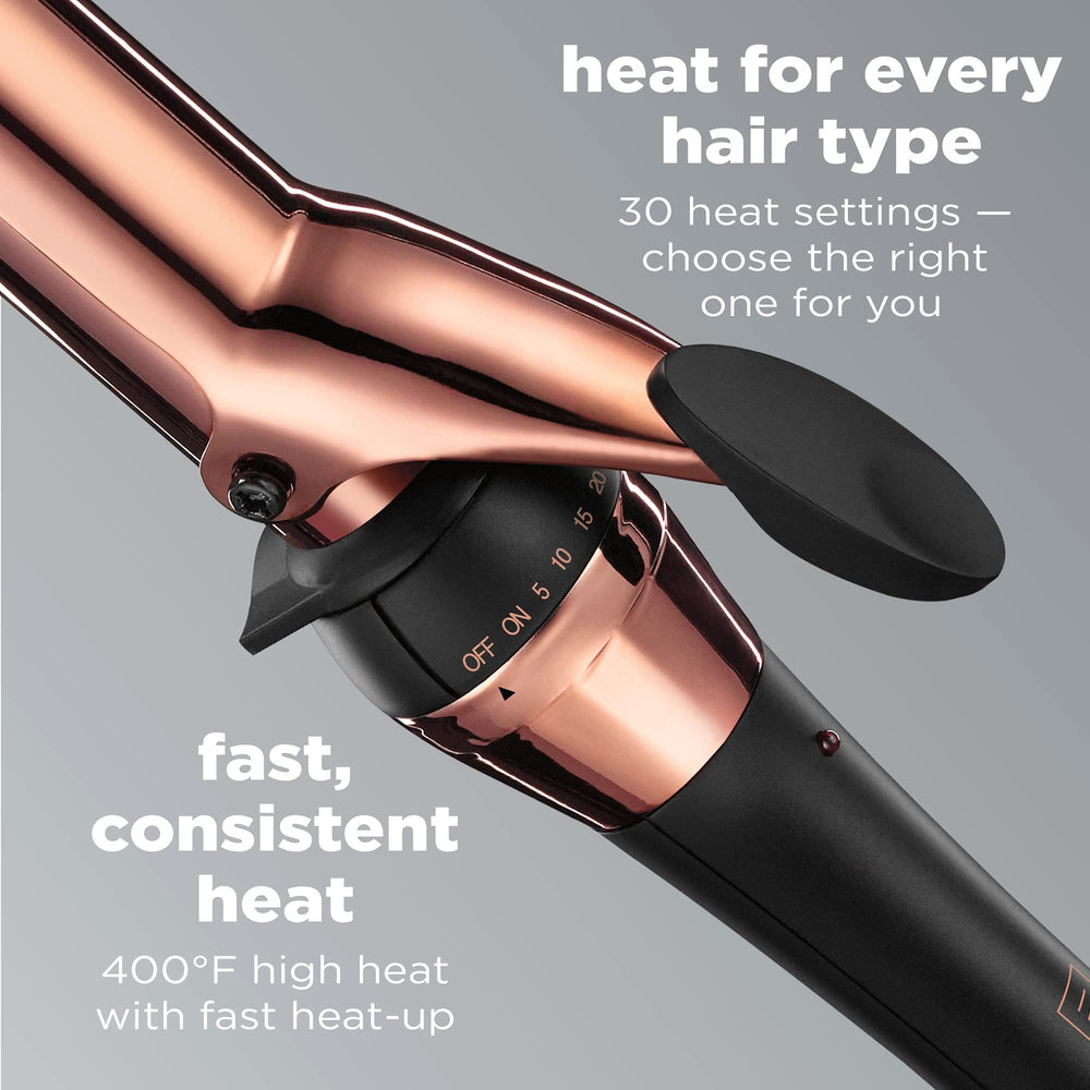 Conair INFINITIPRO rose gold titanium curling iron delivering glossy frizz-free curls.