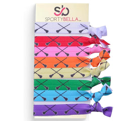 Infinity Collection lacrosse-design hair ties in eight colors for crease-free ponytails during play.