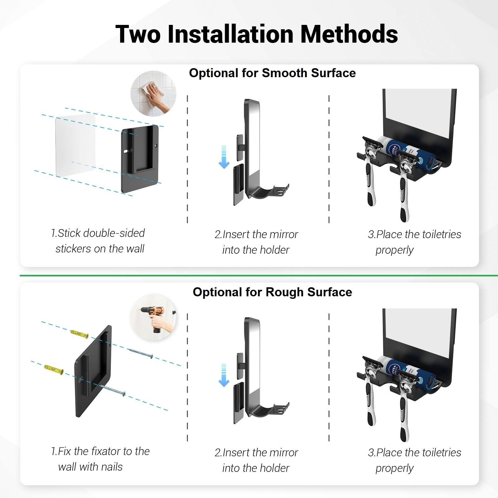 Infitrans fogless mirror installation using adhesive on glass surface.
