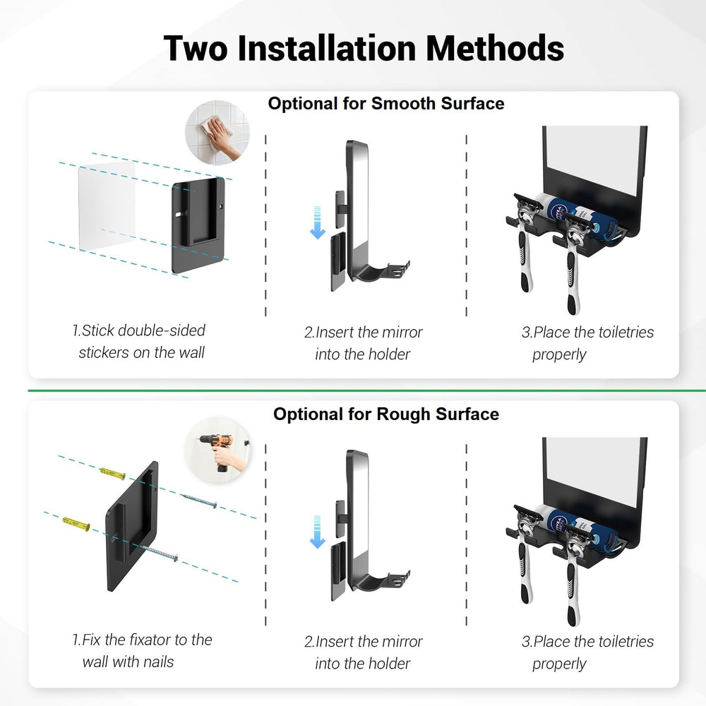 Infitrans fogless mirror installation using adhesive on glass surface.