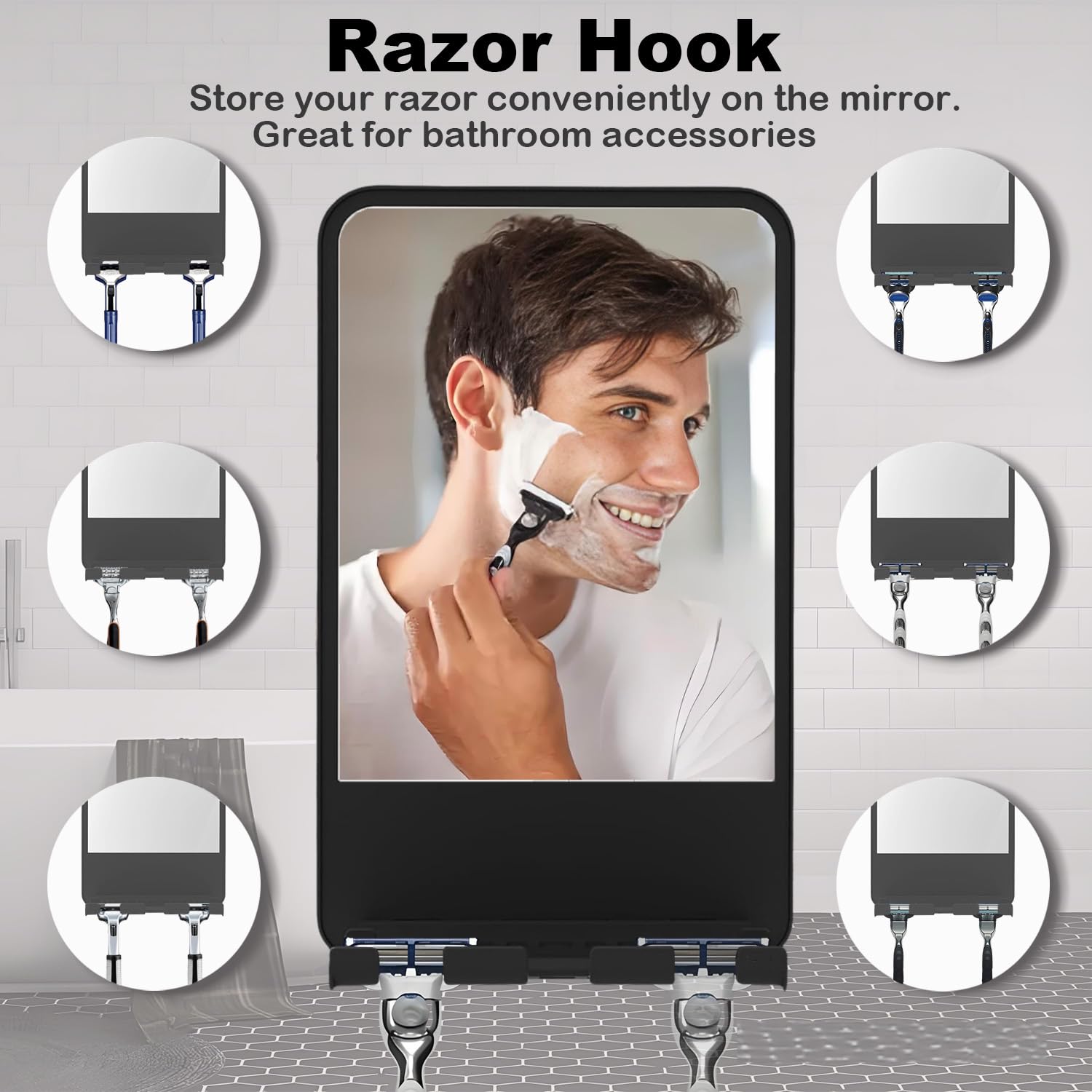Infitrans fogless mirror mounted with screws on textured wall.