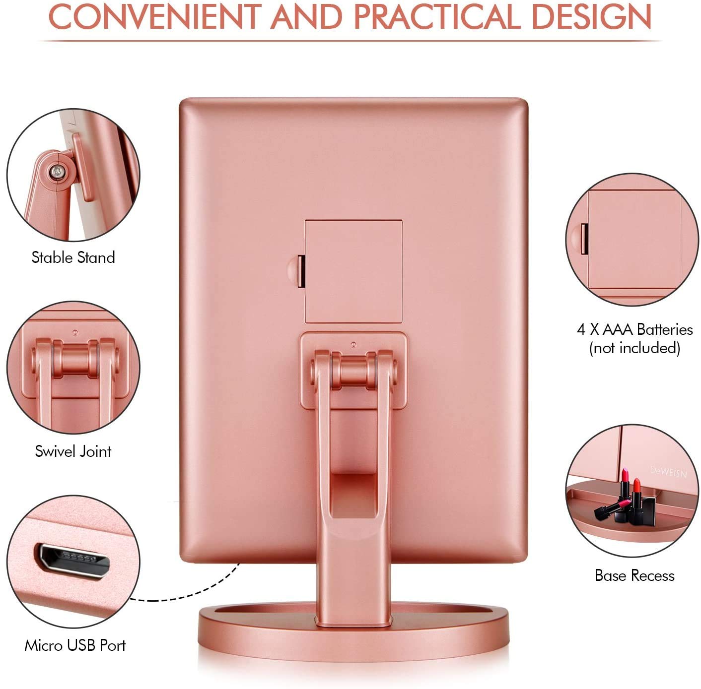 Infitrans vanity mirror rotates 180 degrees for versatile angles