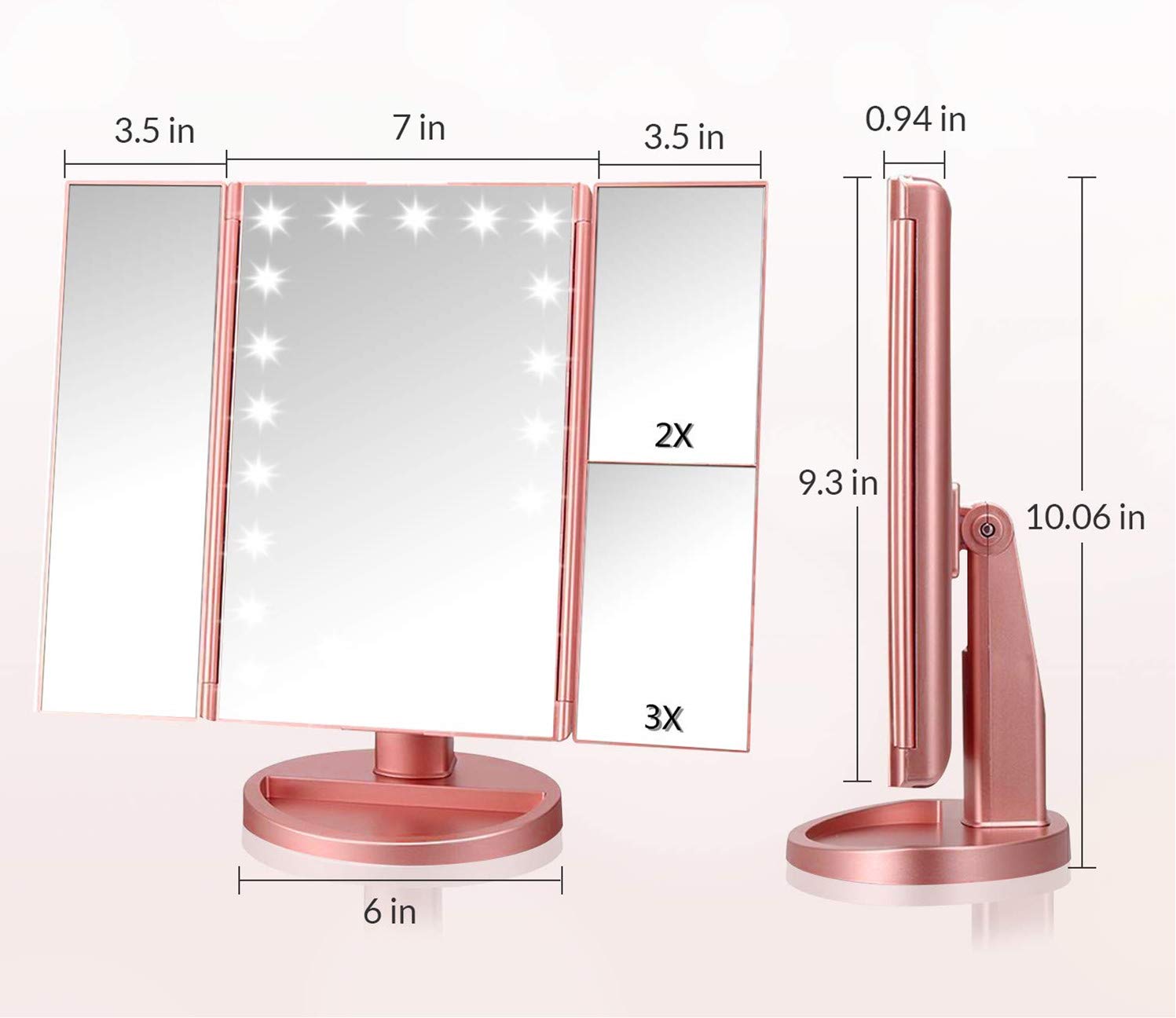 Infitrans trifold mirror showing 1x 2x 3x magnification for precise grooming