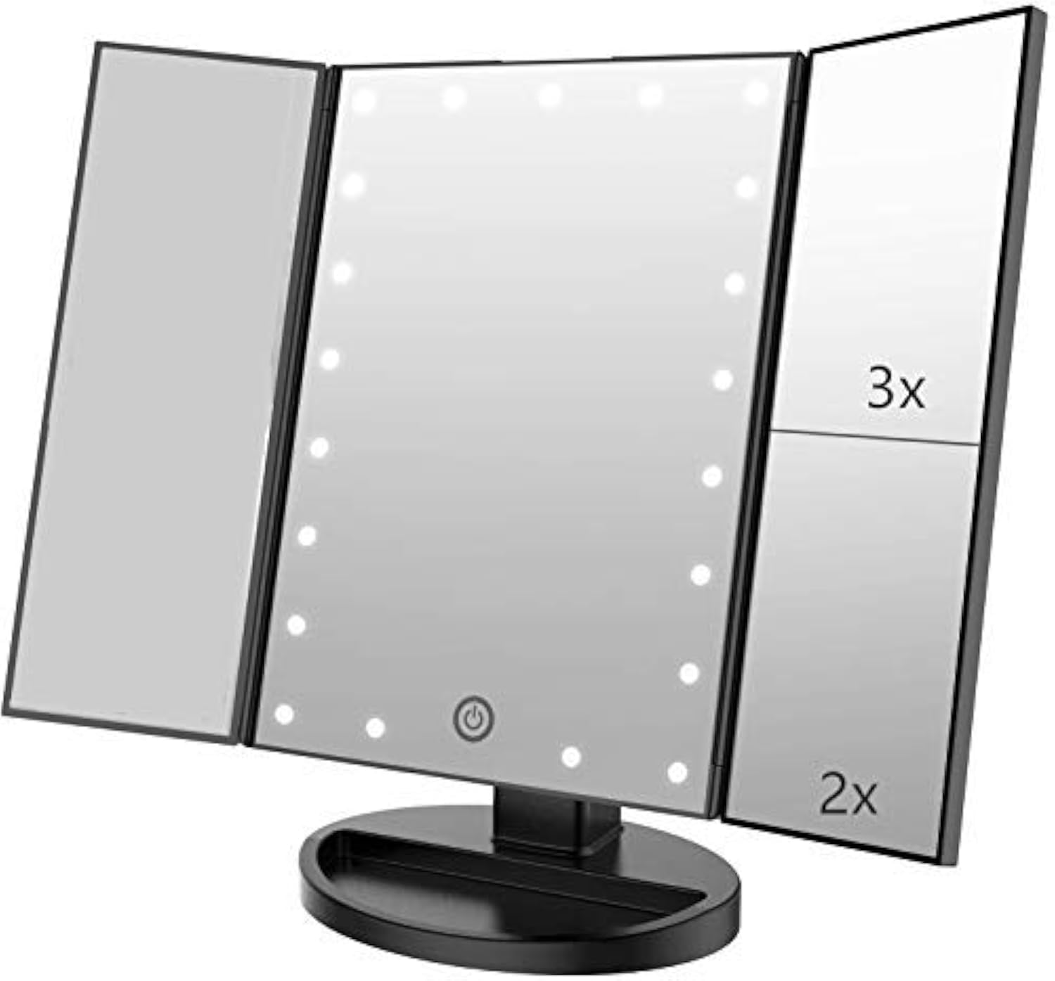 Infitrans trifold makeup mirror lighted panel for precise makeup application
