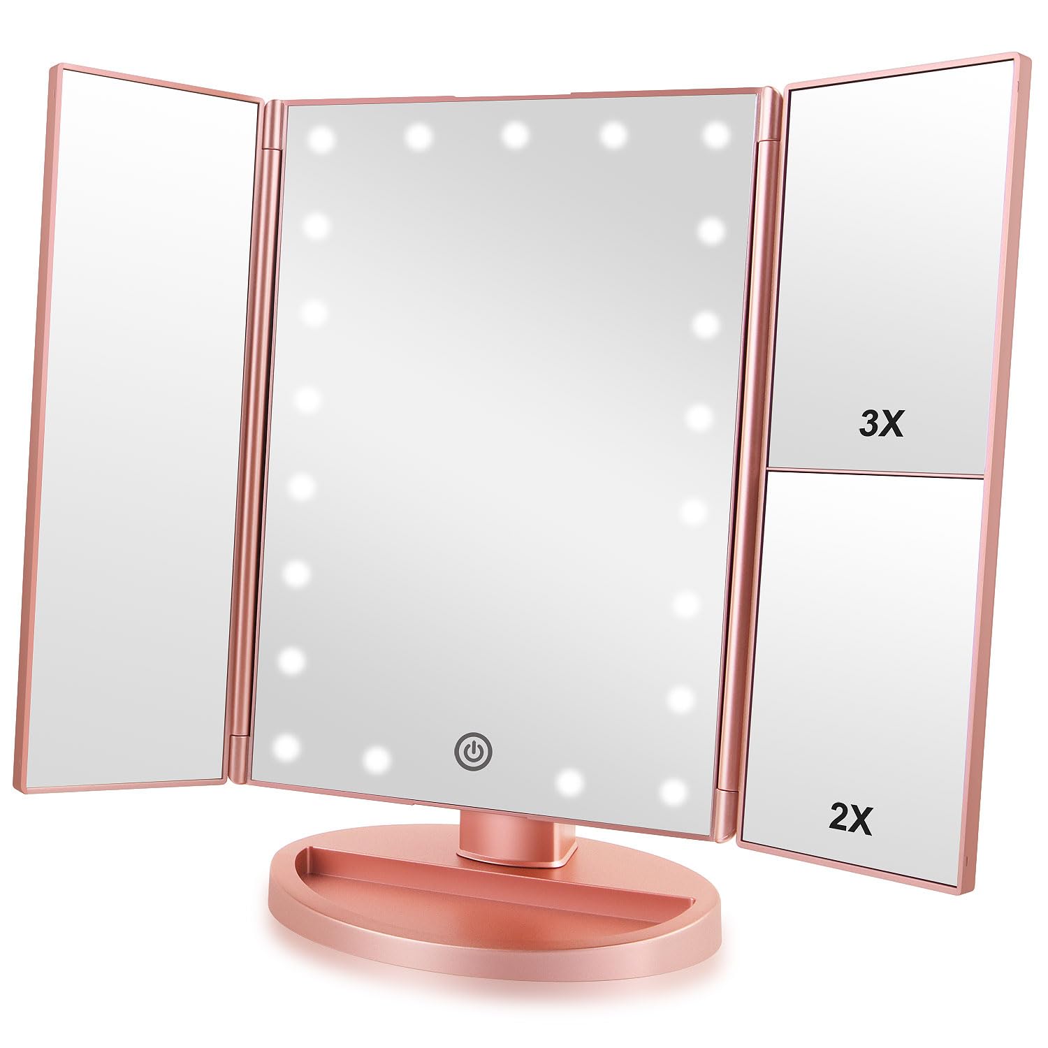 Infitrans trifold makeup mirror with lights provides bright, even illumination for makeup