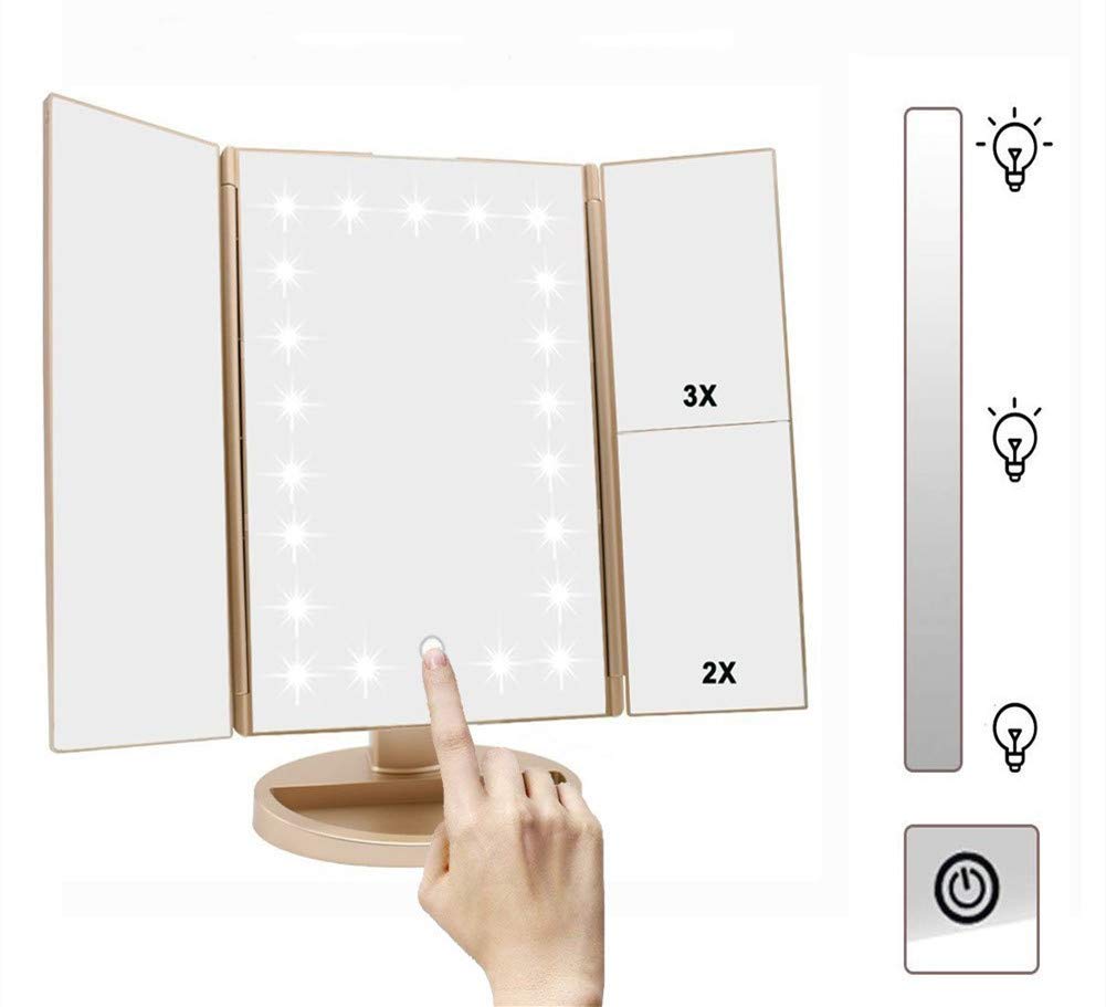 Infitrans trifold makeup mirror rotatable design offers flexible angles.