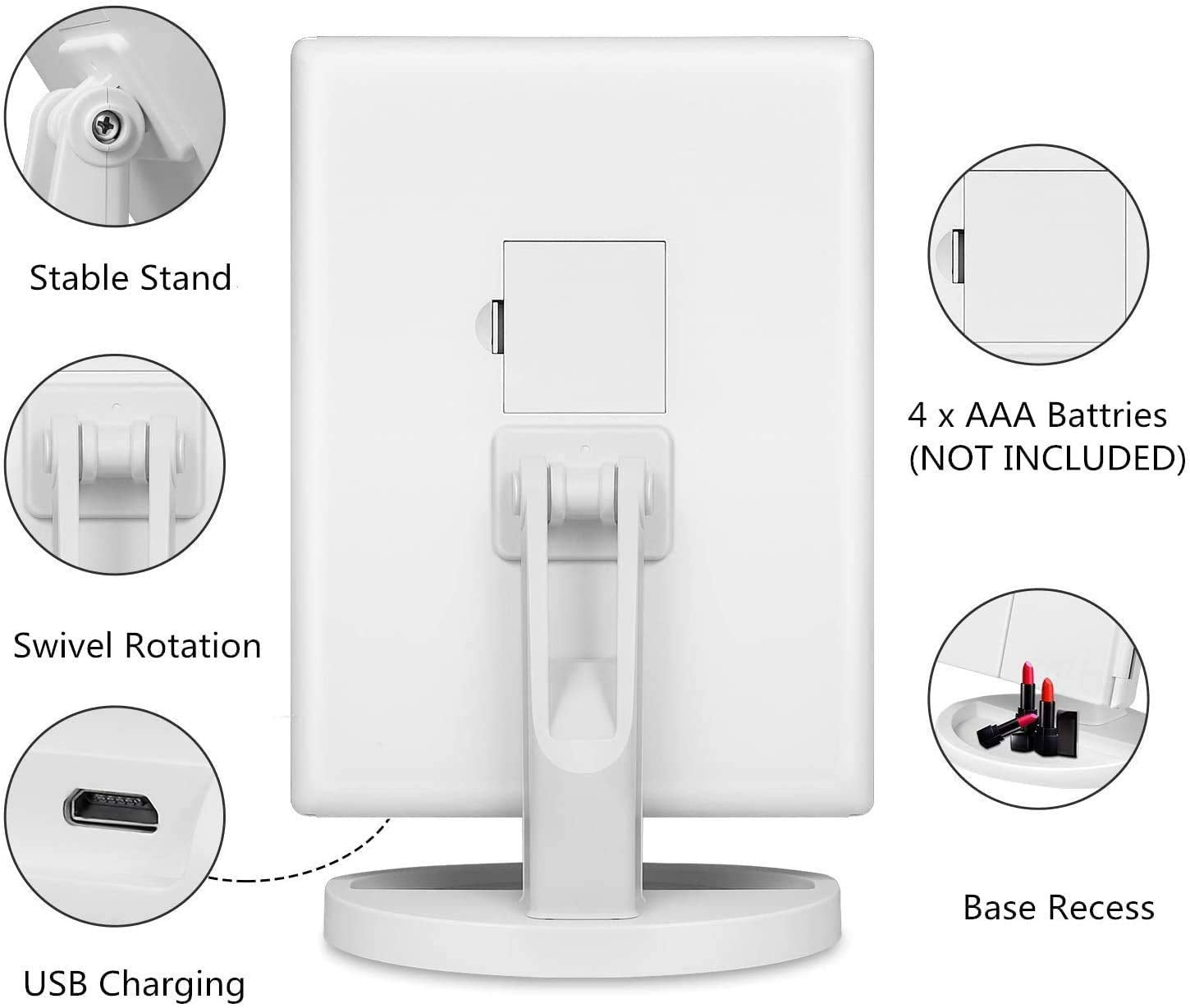 Infitrans compact vanity mirror powered by USB for travel