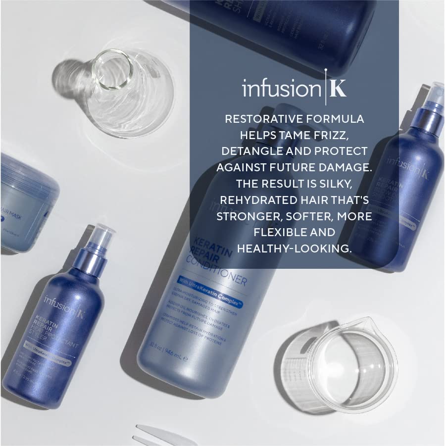 Infusion K shine finish on hair reveals silky, reflective strands after styling