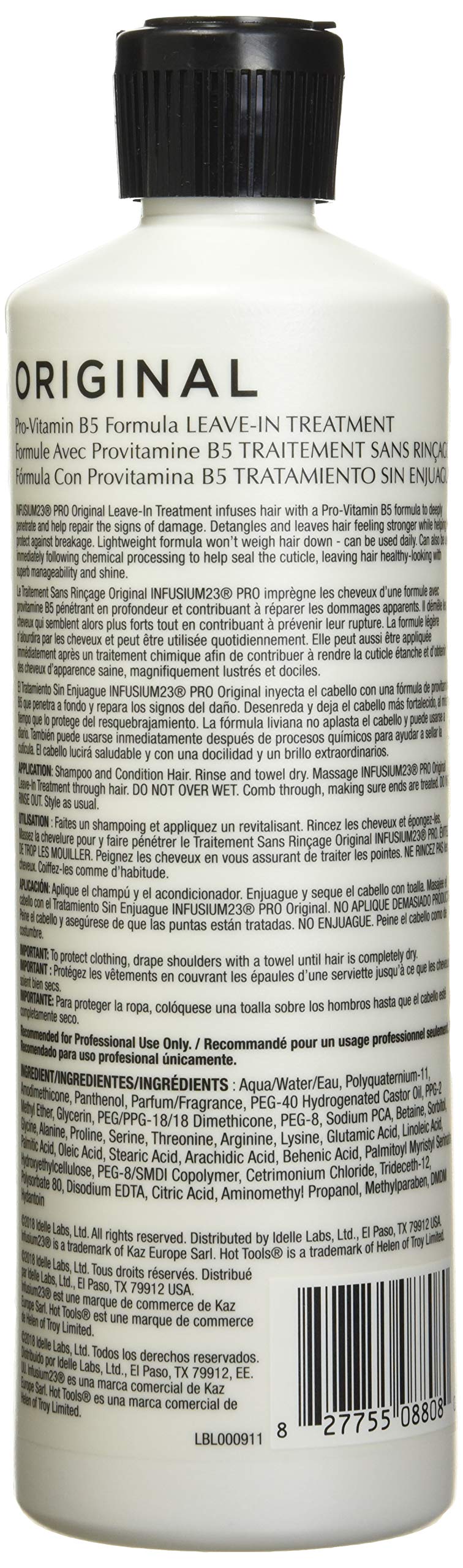 InfusiumPro23 leave-in label closeup shows original formula for smooth manageability.