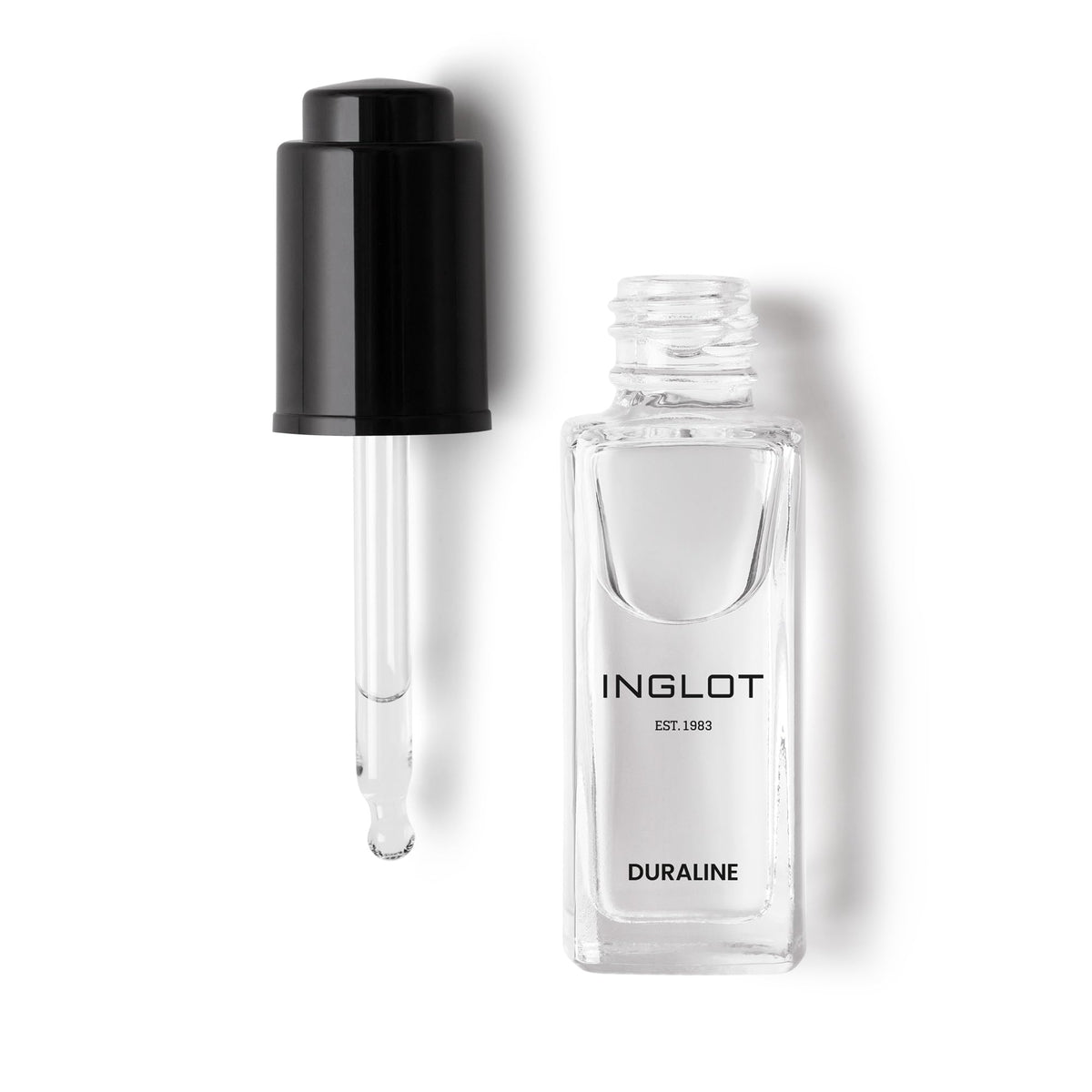 Inglot Duraline bottle closeup highlights a sealant for longer-lasting makeup results.